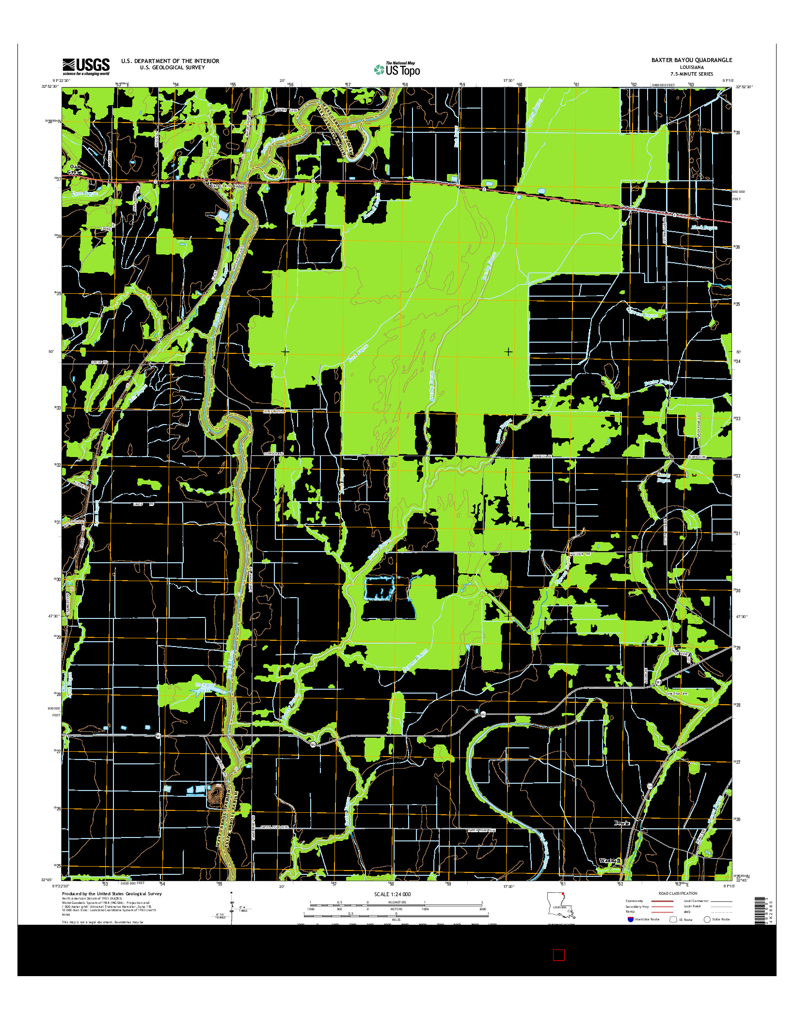 USGS US TOPO 7.5-MINUTE MAP FOR BAXTER BAYOU, LA 2015