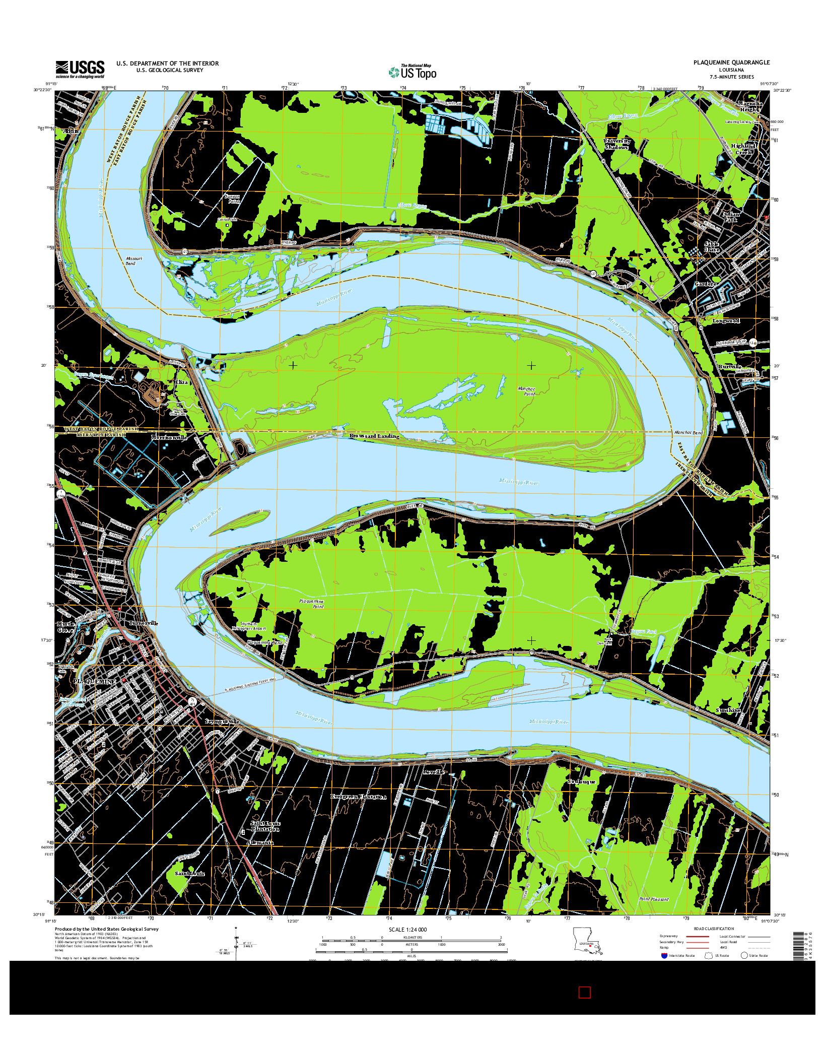 USGS US TOPO 7.5-MINUTE MAP FOR PLAQUEMINE, LA 2015