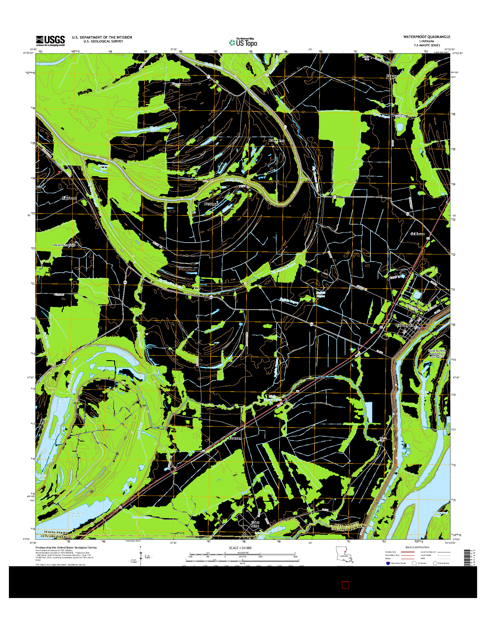 USGS US TOPO 7.5-MINUTE MAP FOR WATERPROOF, LA 2015