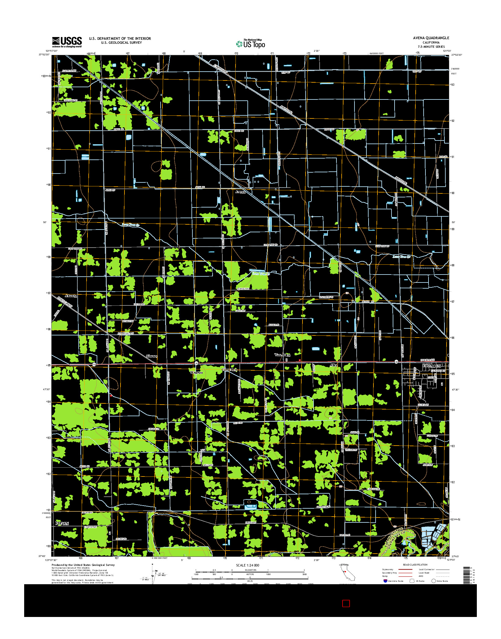 USGS US TOPO 7.5-MINUTE MAP FOR AVENA, CA 2015