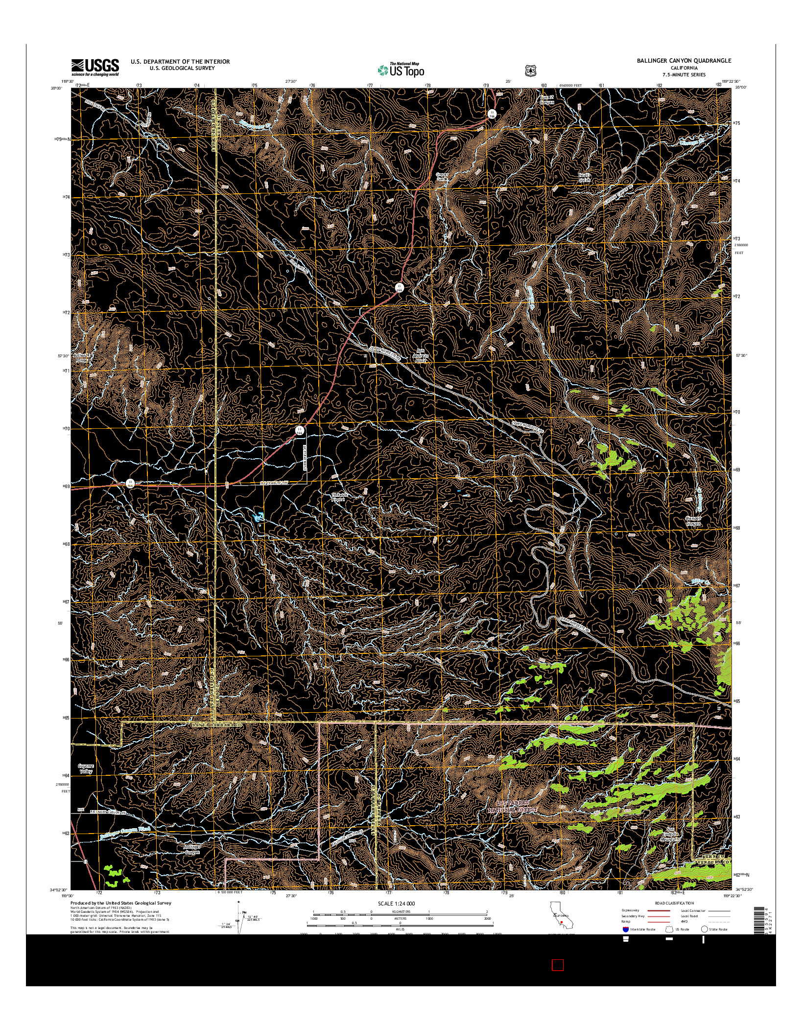 USGS US TOPO 7.5-MINUTE MAP FOR BALLINGER CANYON, CA 2015