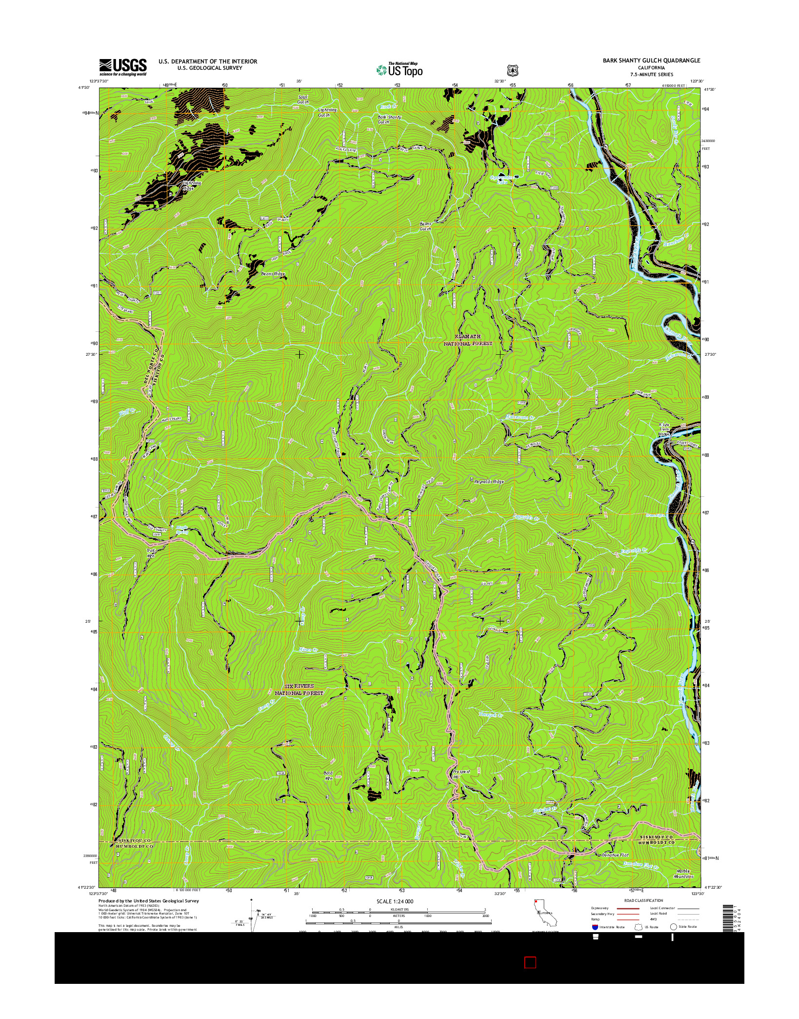 USGS US TOPO 7.5-MINUTE MAP FOR BARK SHANTY GULCH, CA 2015