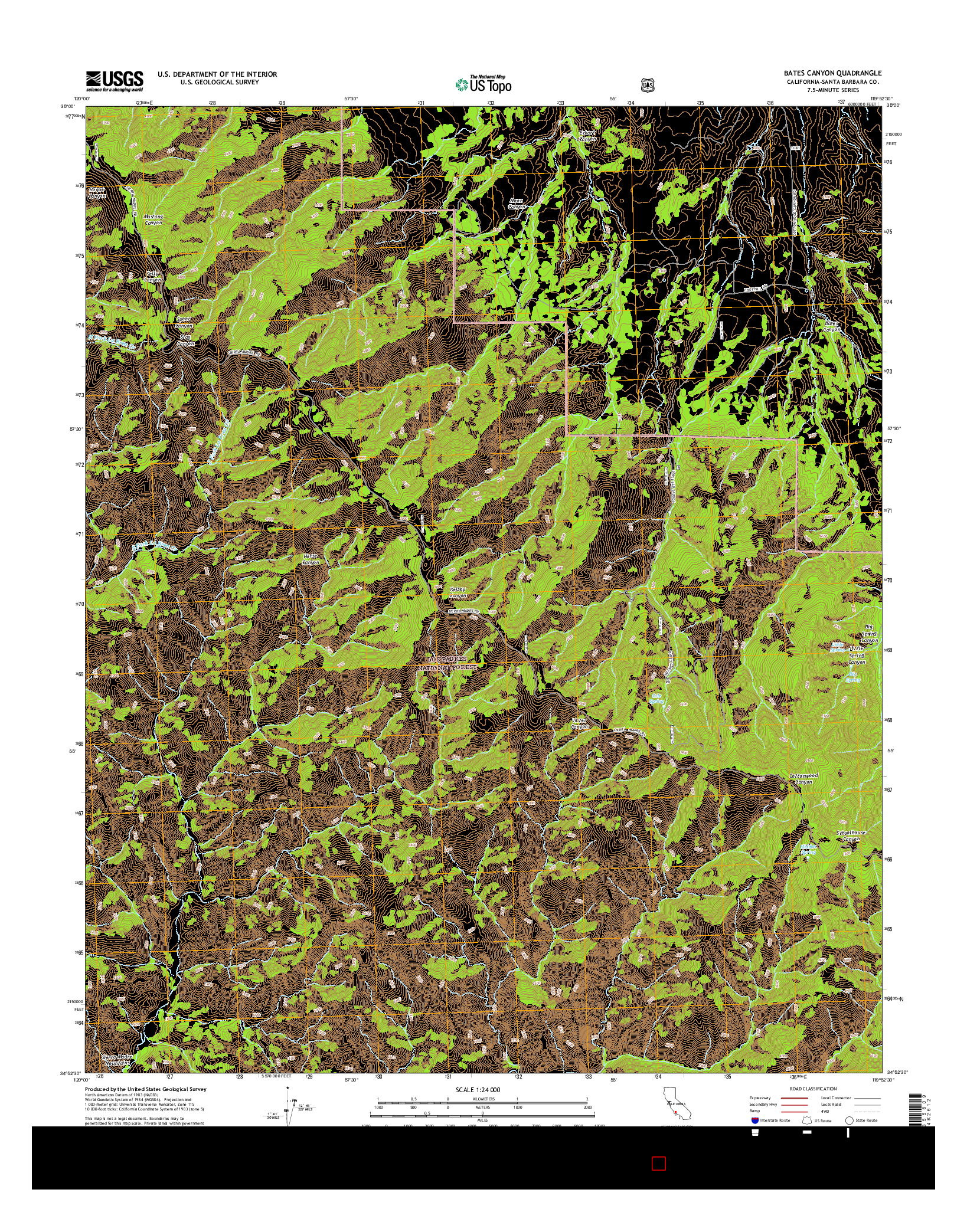 USGS US TOPO 7.5-MINUTE MAP FOR BATES CANYON, CA 2015