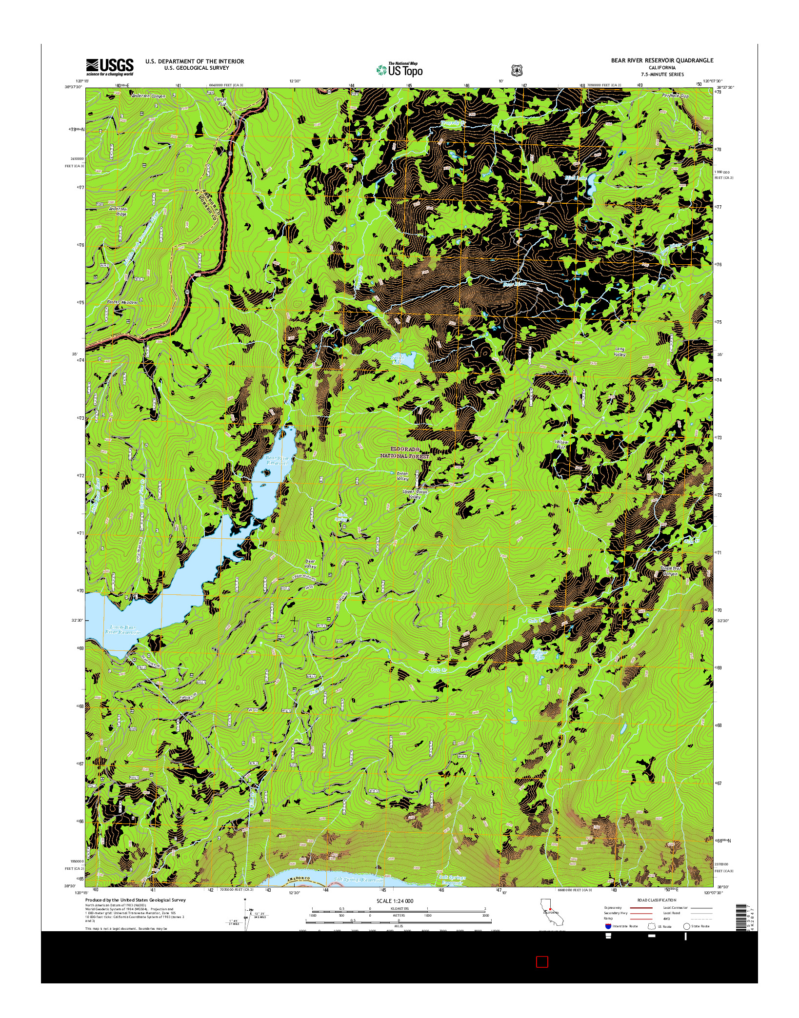 USGS US TOPO 7.5-MINUTE MAP FOR BEAR RIVER RESERVOIR, CA 2015