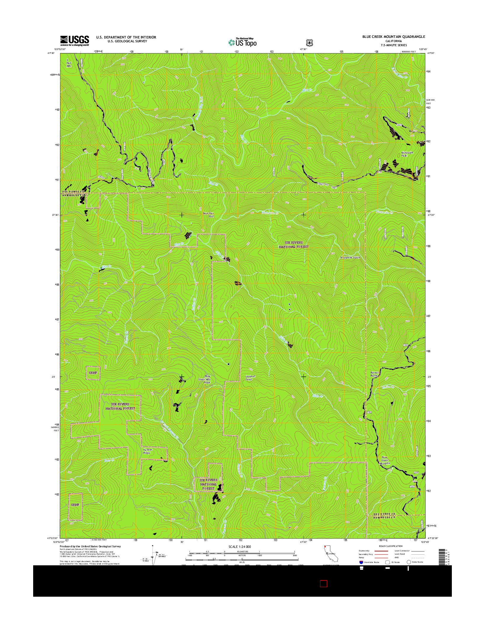 USGS US TOPO 7.5-MINUTE MAP FOR BLUE CREEK MOUNTAIN, CA 2015
