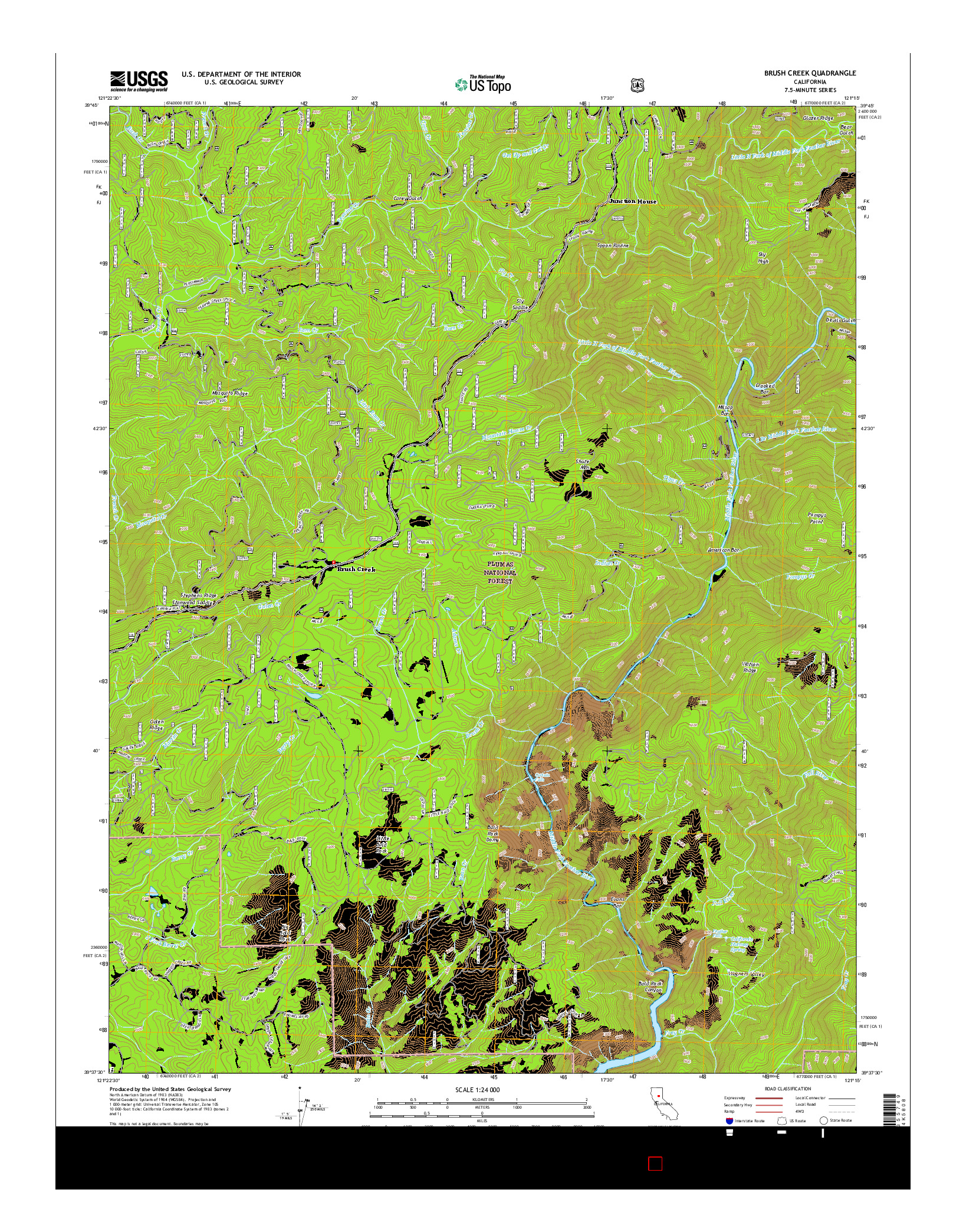 USGS US TOPO 7.5-MINUTE MAP FOR BRUSH CREEK, CA 2015
