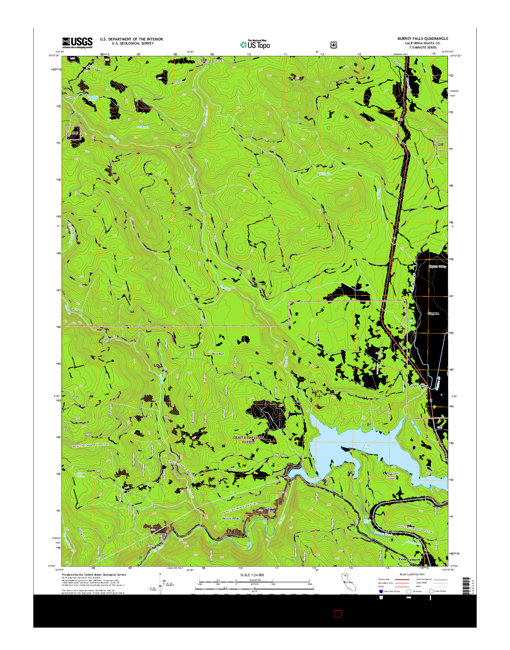 USGS US TOPO 7.5-MINUTE MAP FOR BURNEY FALLS, CA 2015