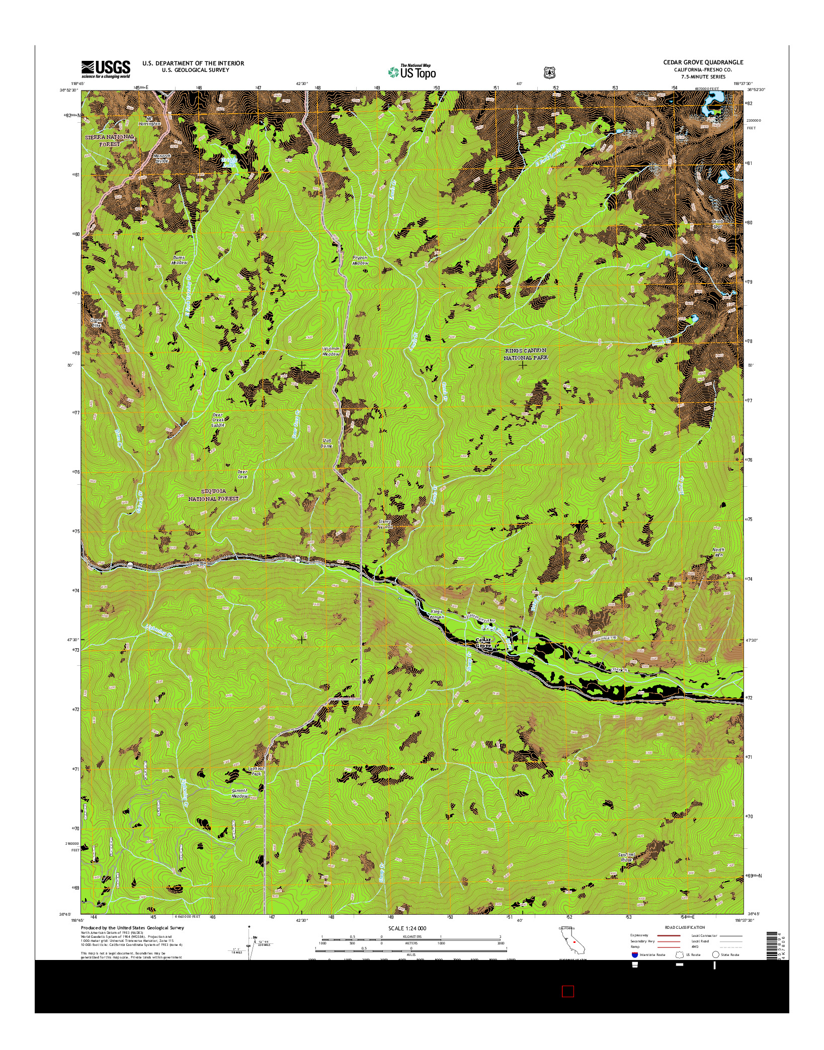 USGS US TOPO 7.5-MINUTE MAP FOR CEDAR GROVE, CA 2015