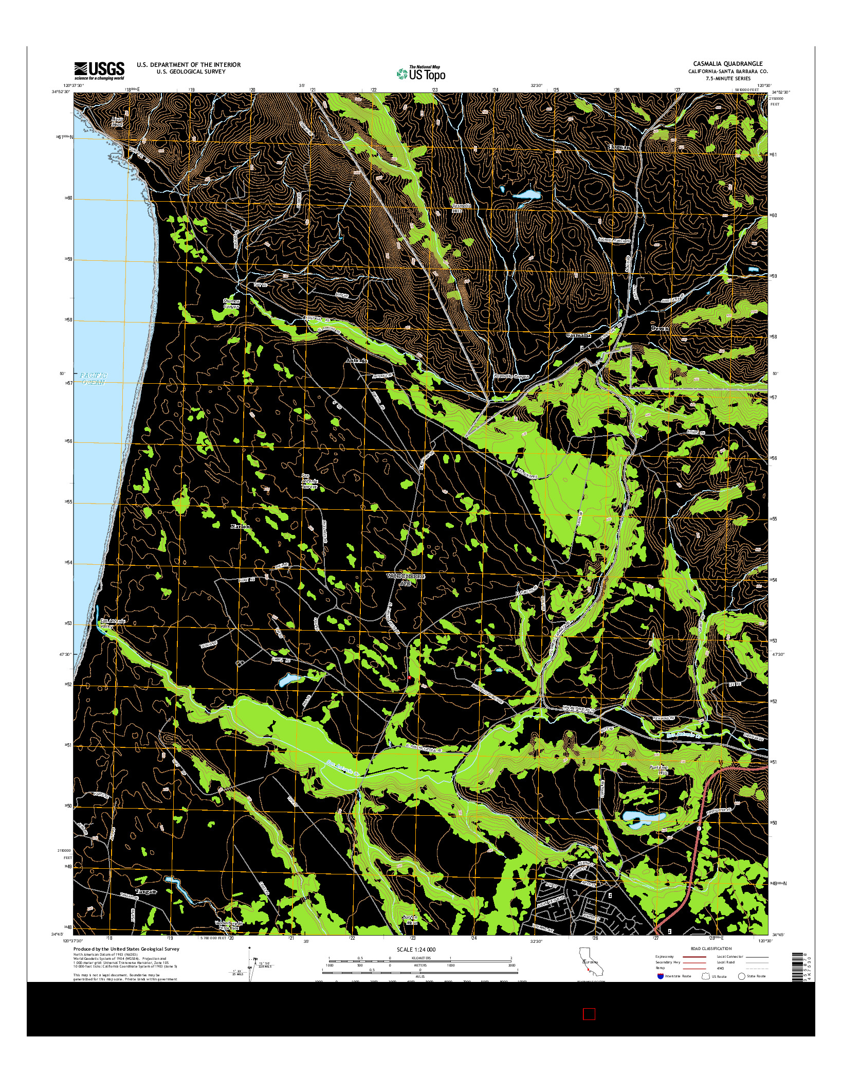 USGS US TOPO 7.5-MINUTE MAP FOR CASMALIA, CA 2015