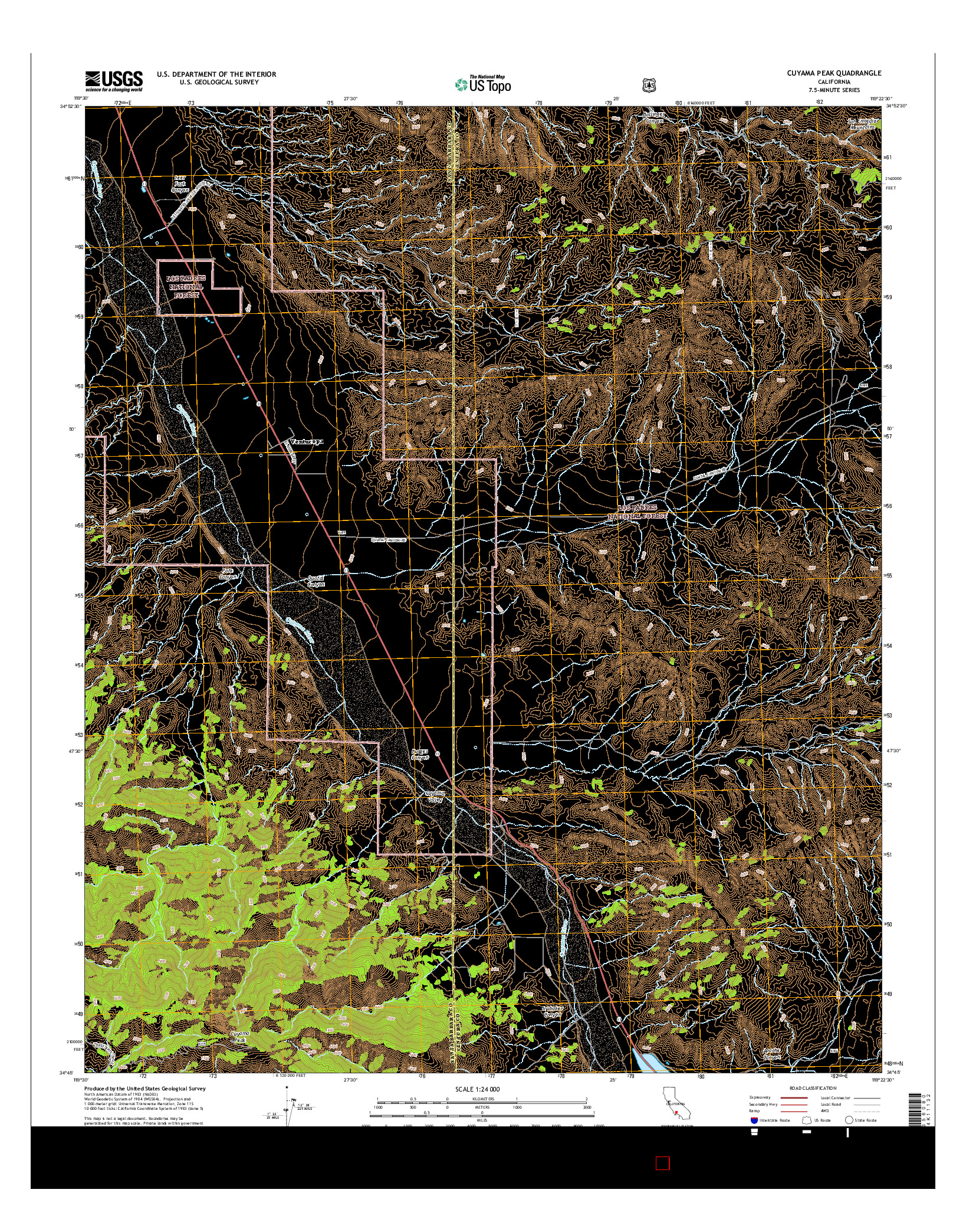 USGS US TOPO 7.5-MINUTE MAP FOR CUYAMA PEAK, CA 2015