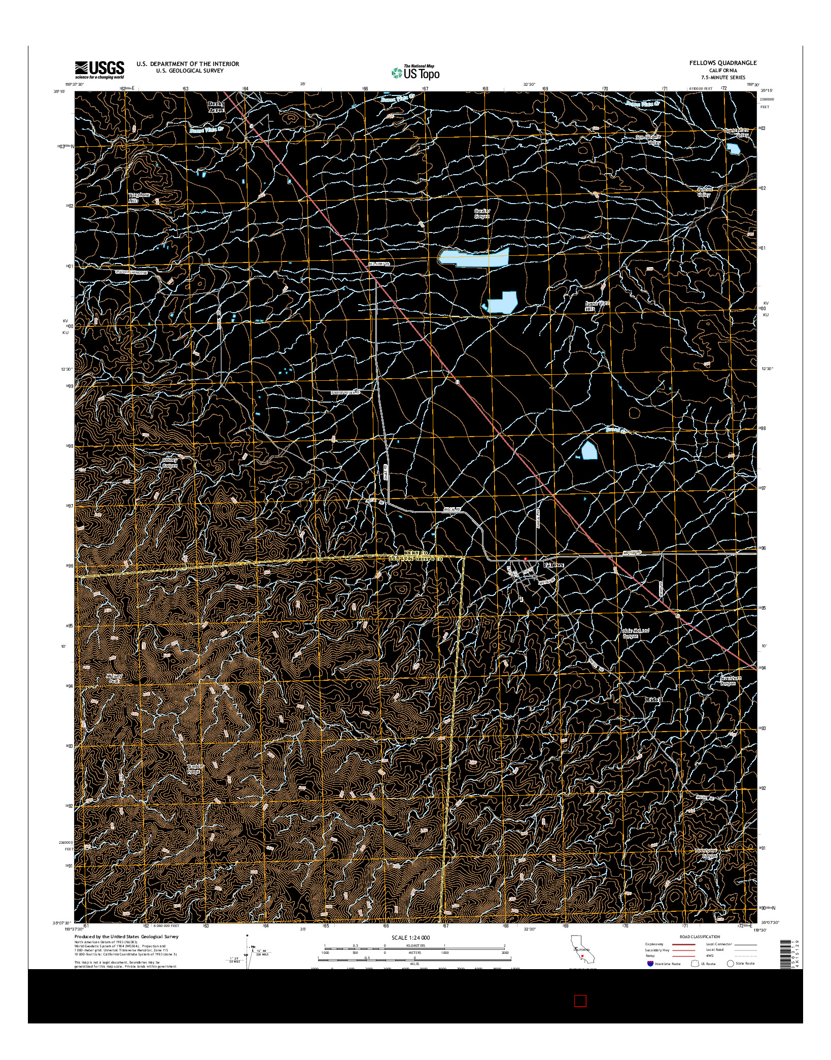 USGS US TOPO 7.5-MINUTE MAP FOR FELLOWS, CA 2015