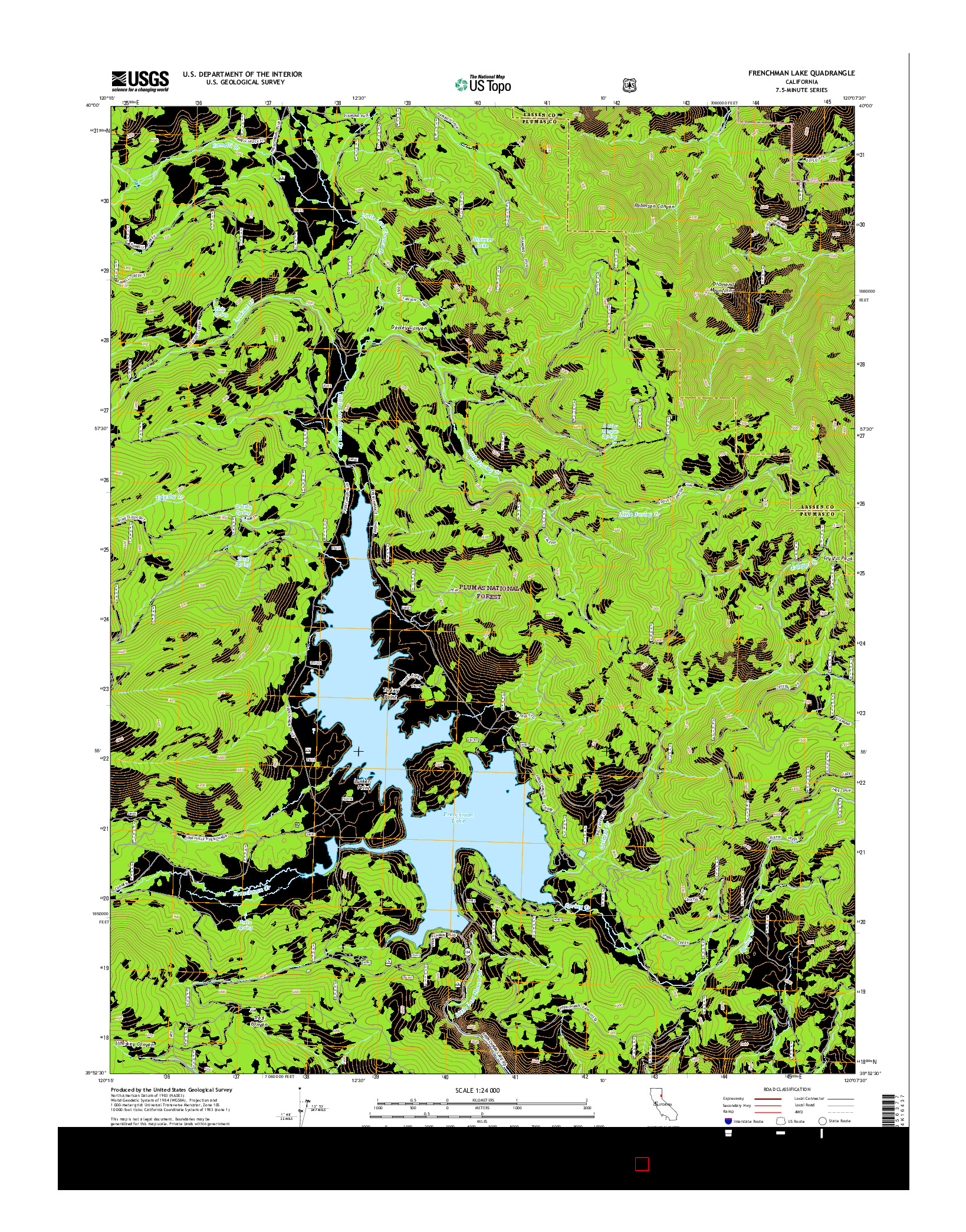 USGS US TOPO 7.5-MINUTE MAP FOR FRENCHMAN LAKE, CA 2015
