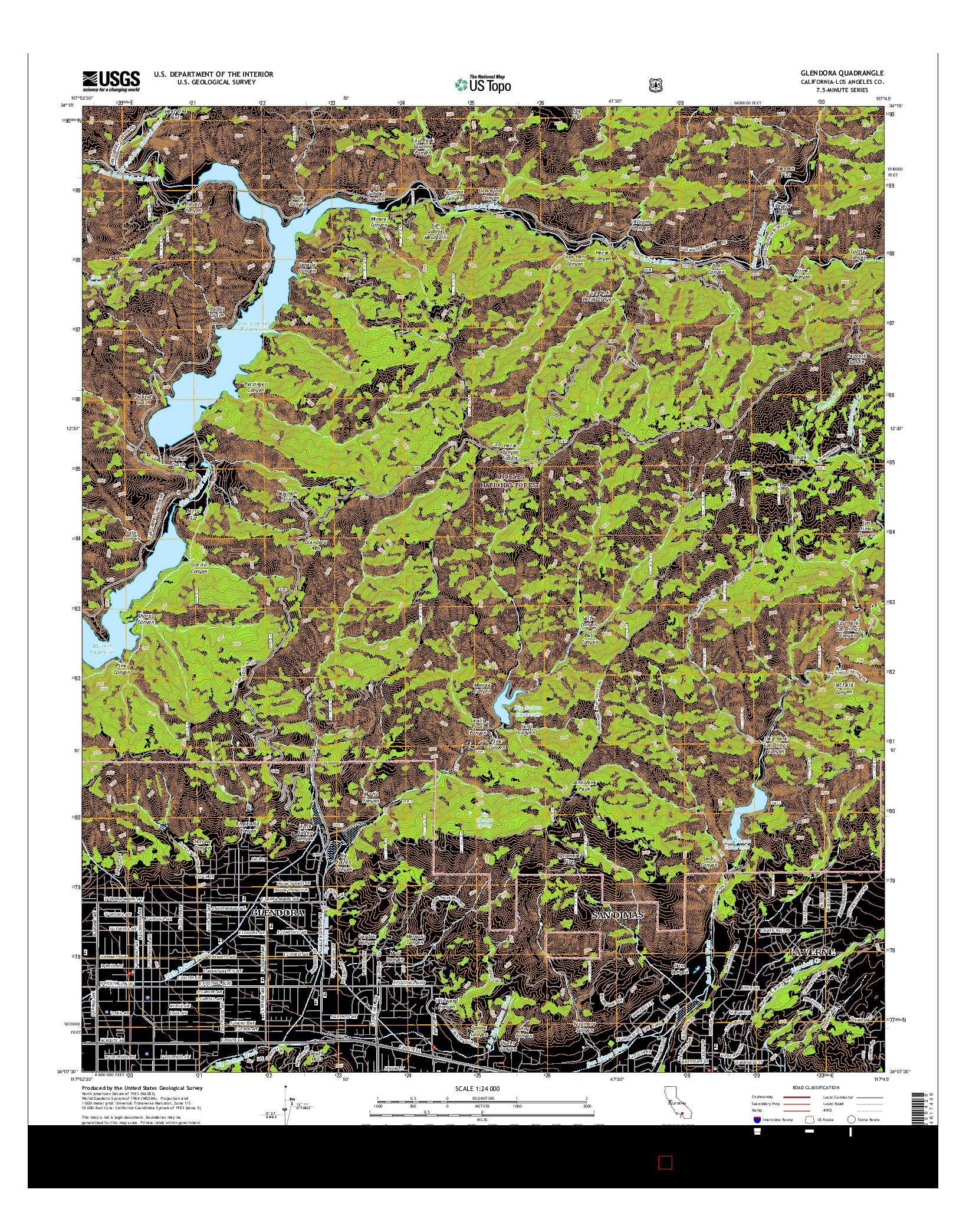 USGS US TOPO 7.5-MINUTE MAP FOR GLENDORA, CA 2015