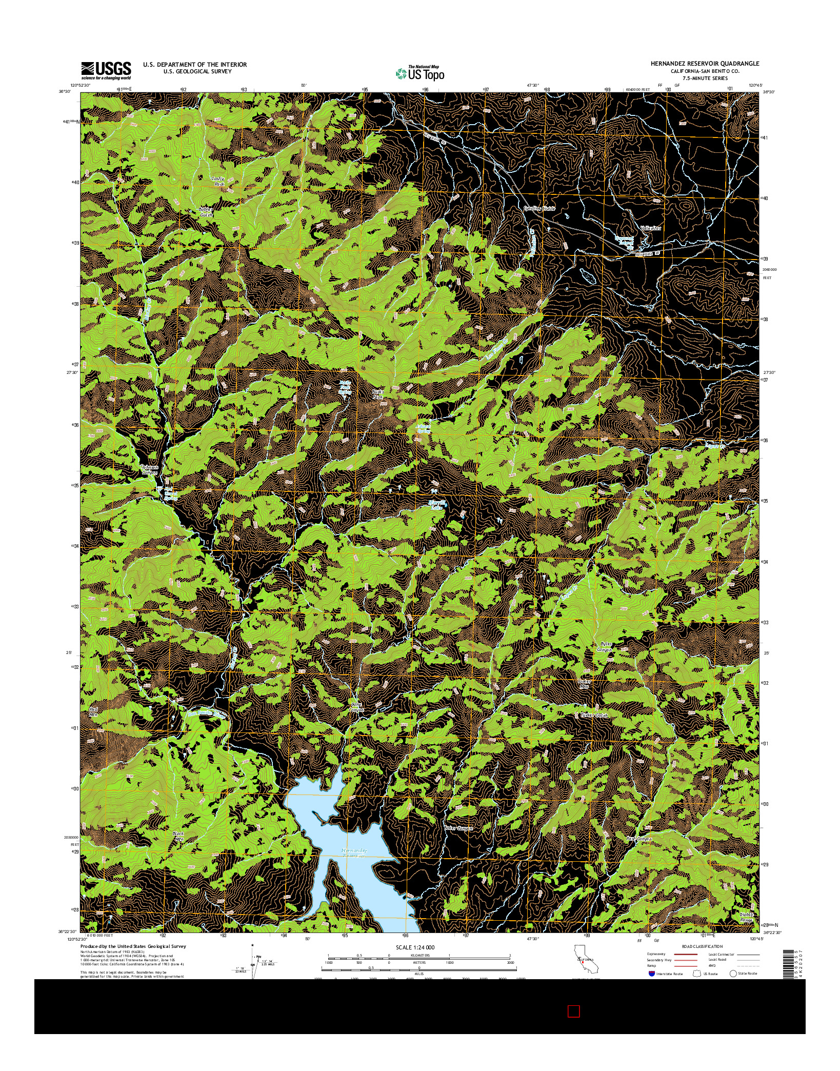 USGS US TOPO 7.5-MINUTE MAP FOR HERNANDEZ RESERVOIR, CA 2015