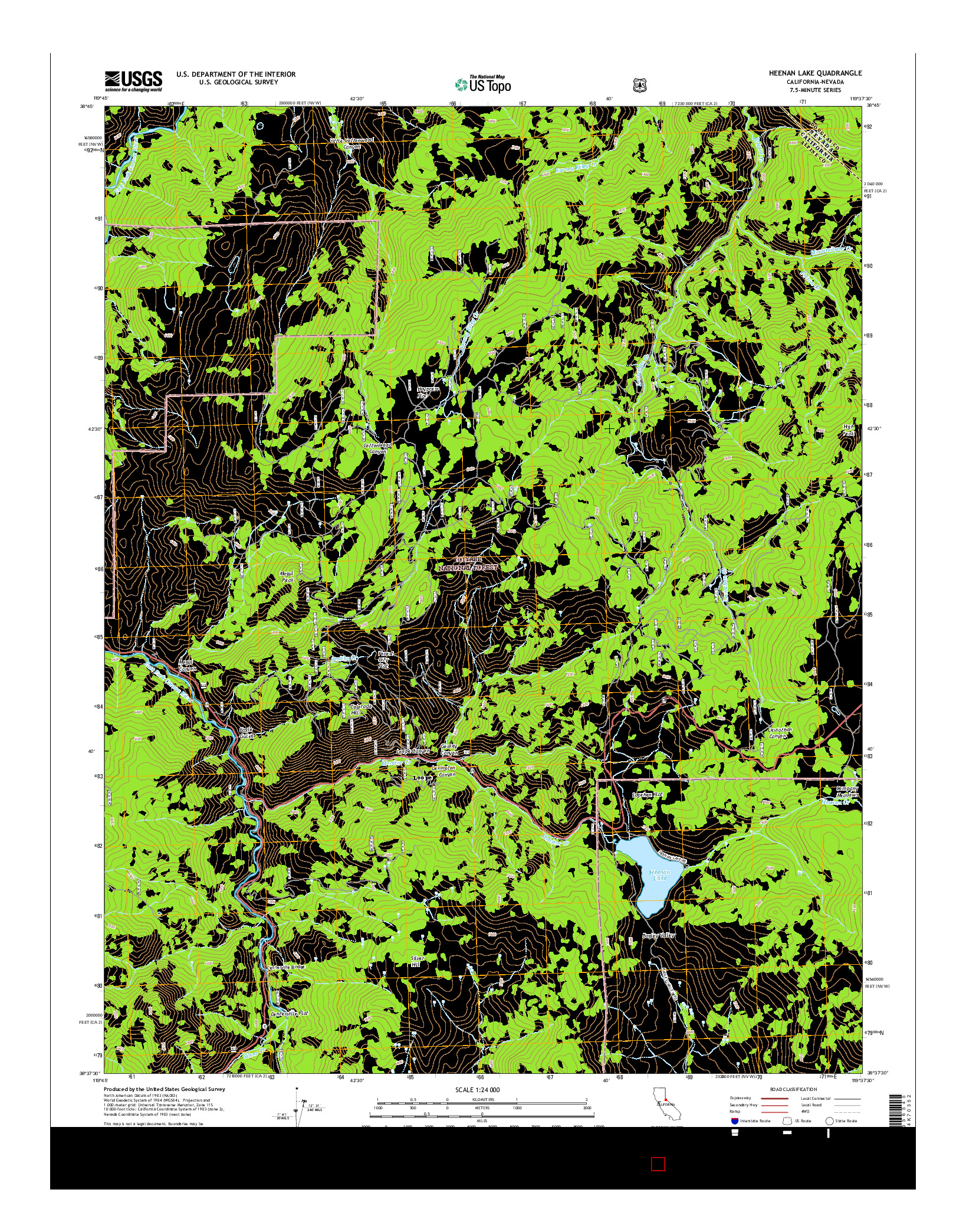 USGS US TOPO 7.5-MINUTE MAP FOR HEENAN LAKE, CA-NV 2015