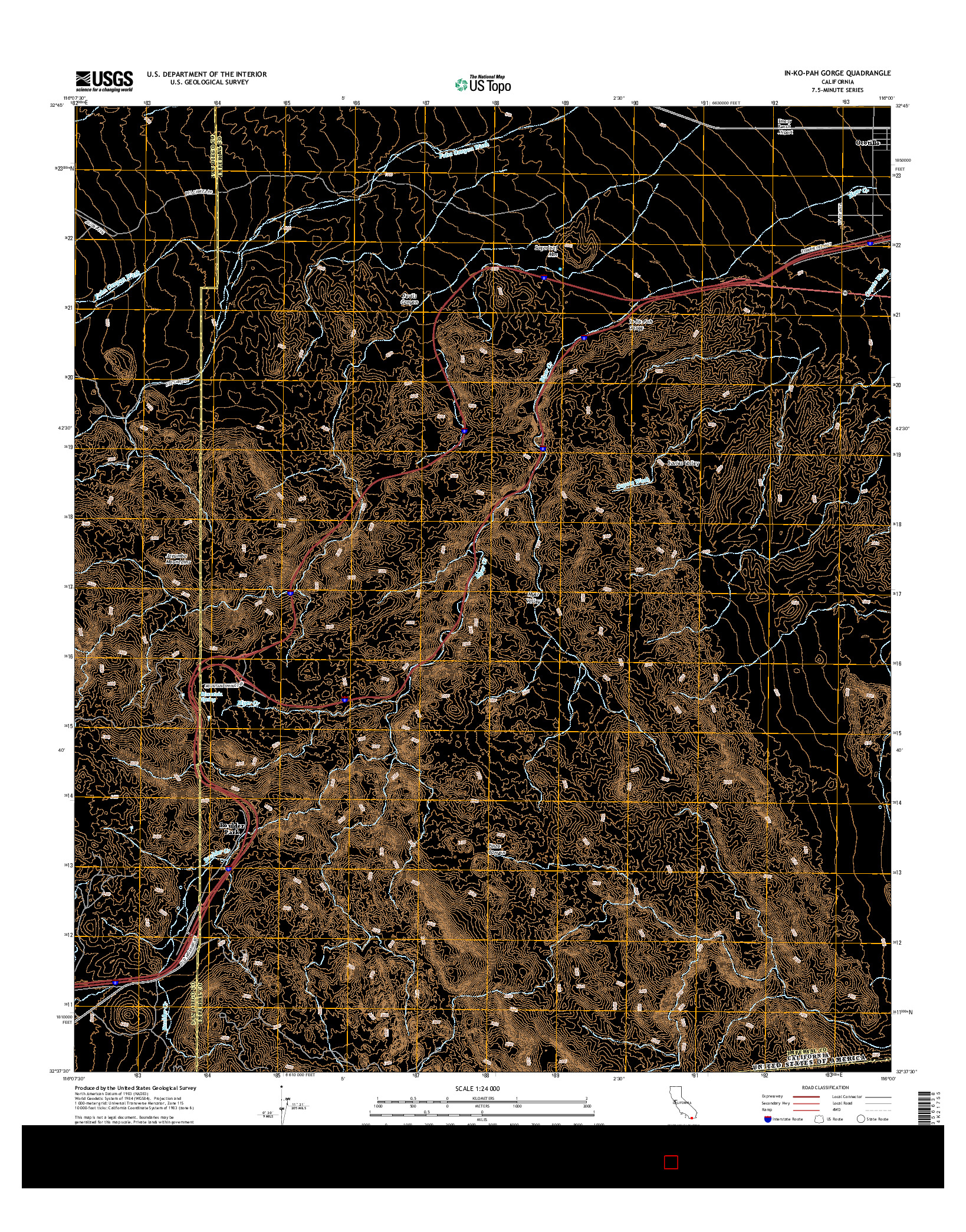 USGS US TOPO 7.5-MINUTE MAP FOR IN-KO-PAH GORGE, CA 2015
