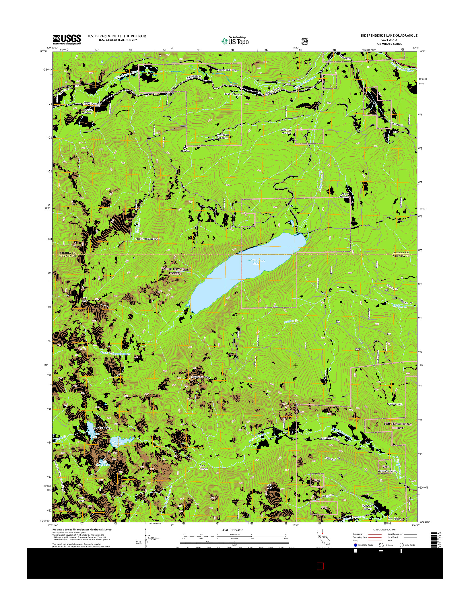 USGS US TOPO 7.5-MINUTE MAP FOR INDEPENDENCE LAKE, CA 2015