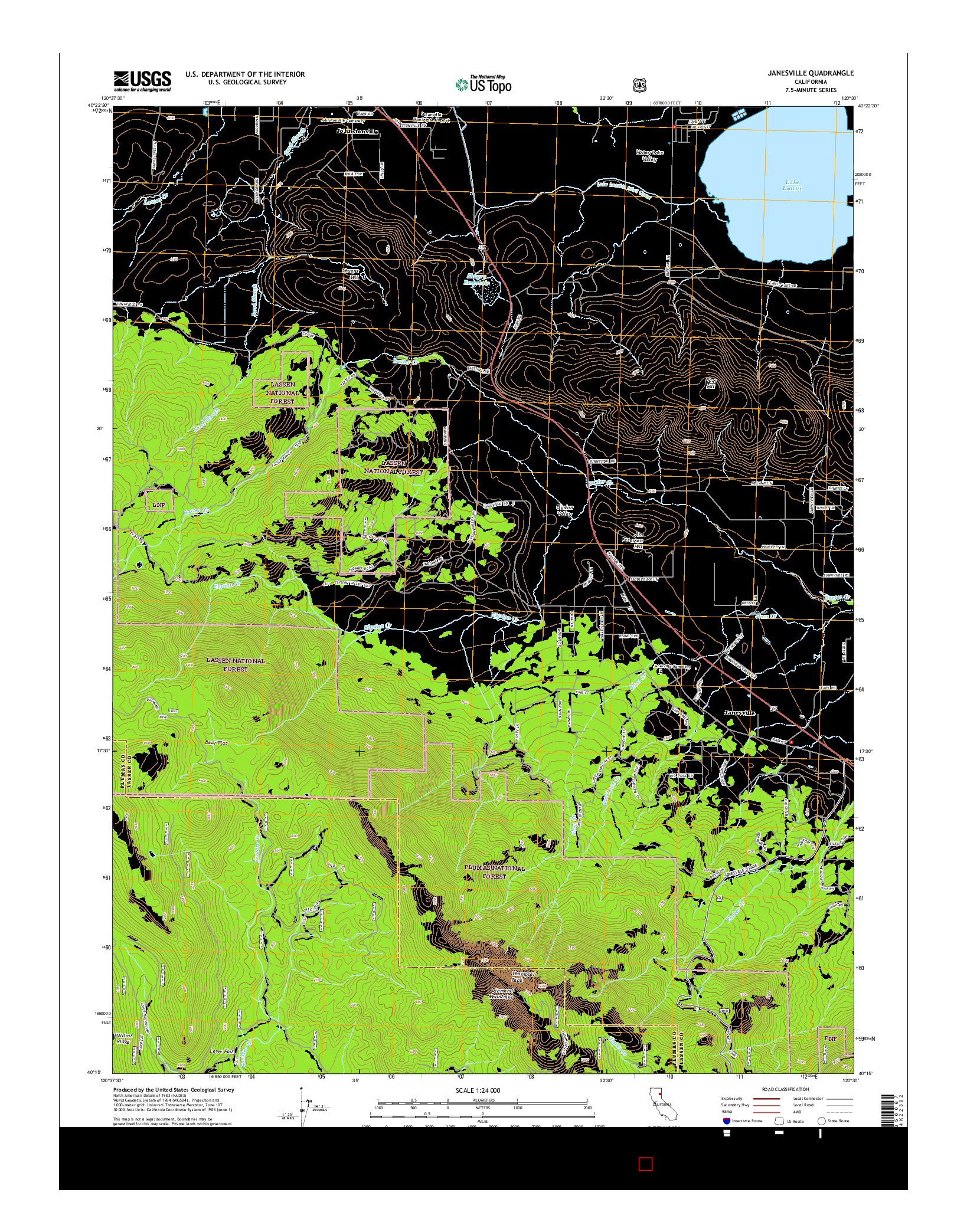 USGS US TOPO 7.5-MINUTE MAP FOR JANESVILLE, CA 2015