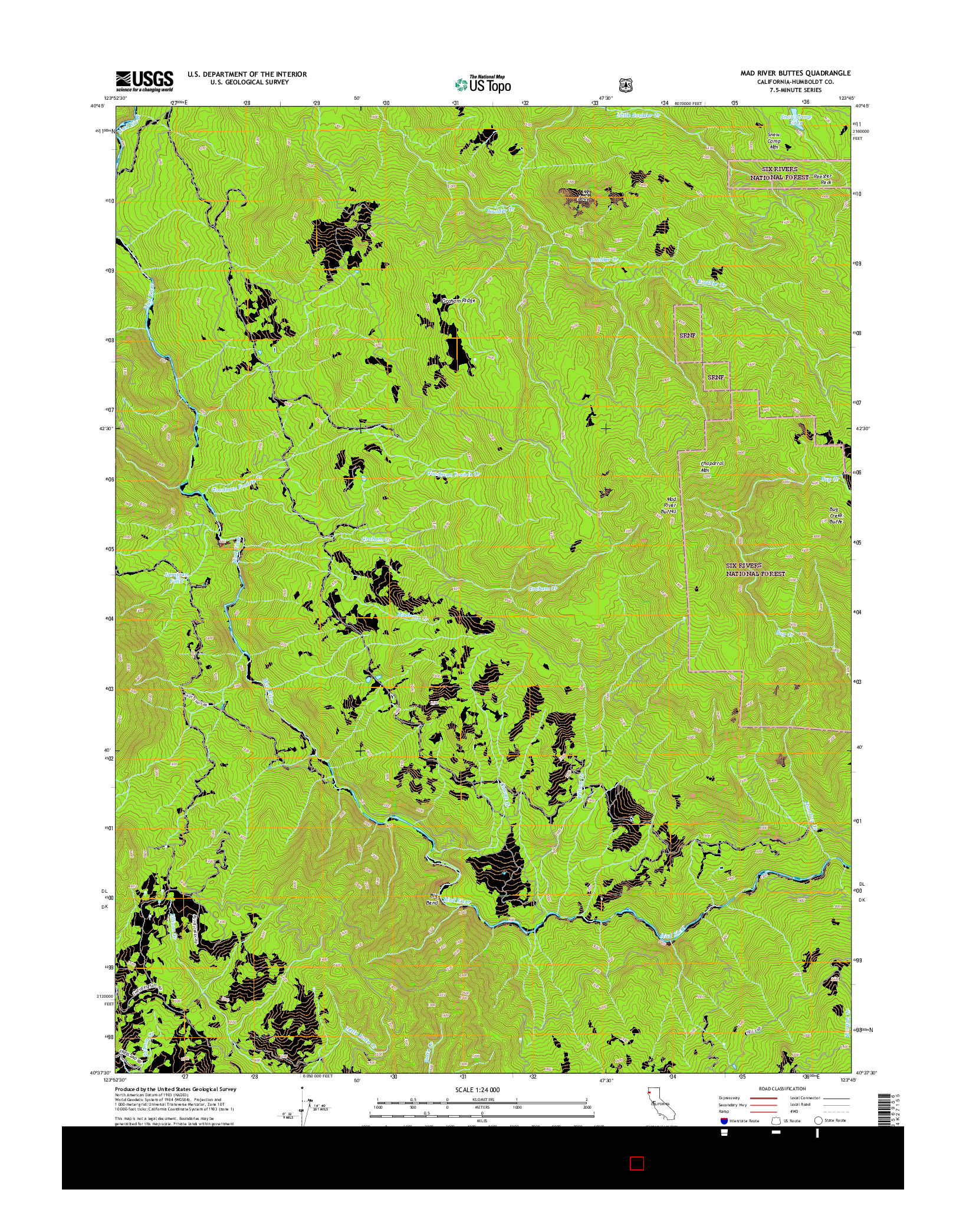 USGS US TOPO 7.5-MINUTE MAP FOR MAD RIVER BUTTES, CA 2015