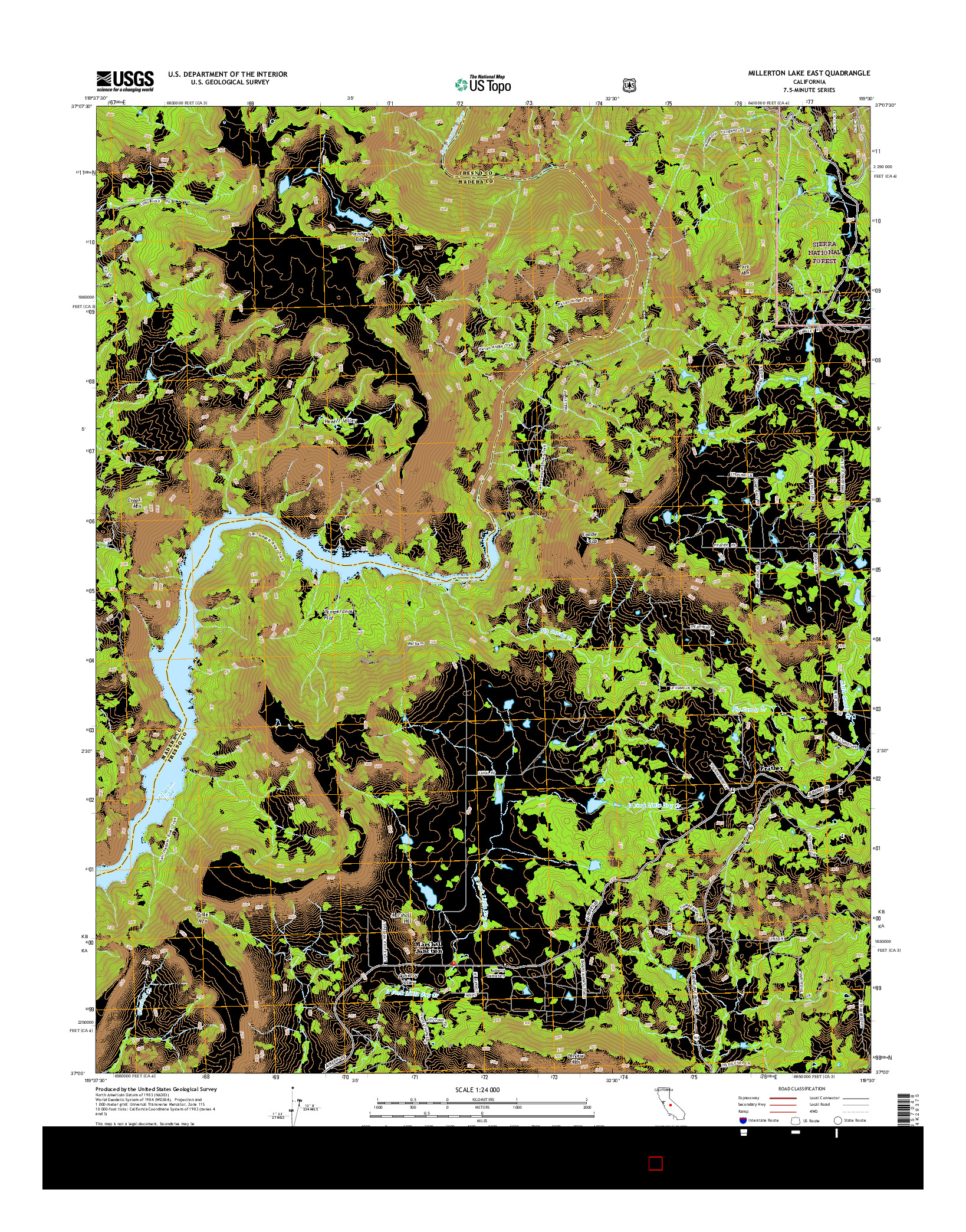 USGS US TOPO 7.5-MINUTE MAP FOR MILLERTON LAKE EAST, CA 2015
