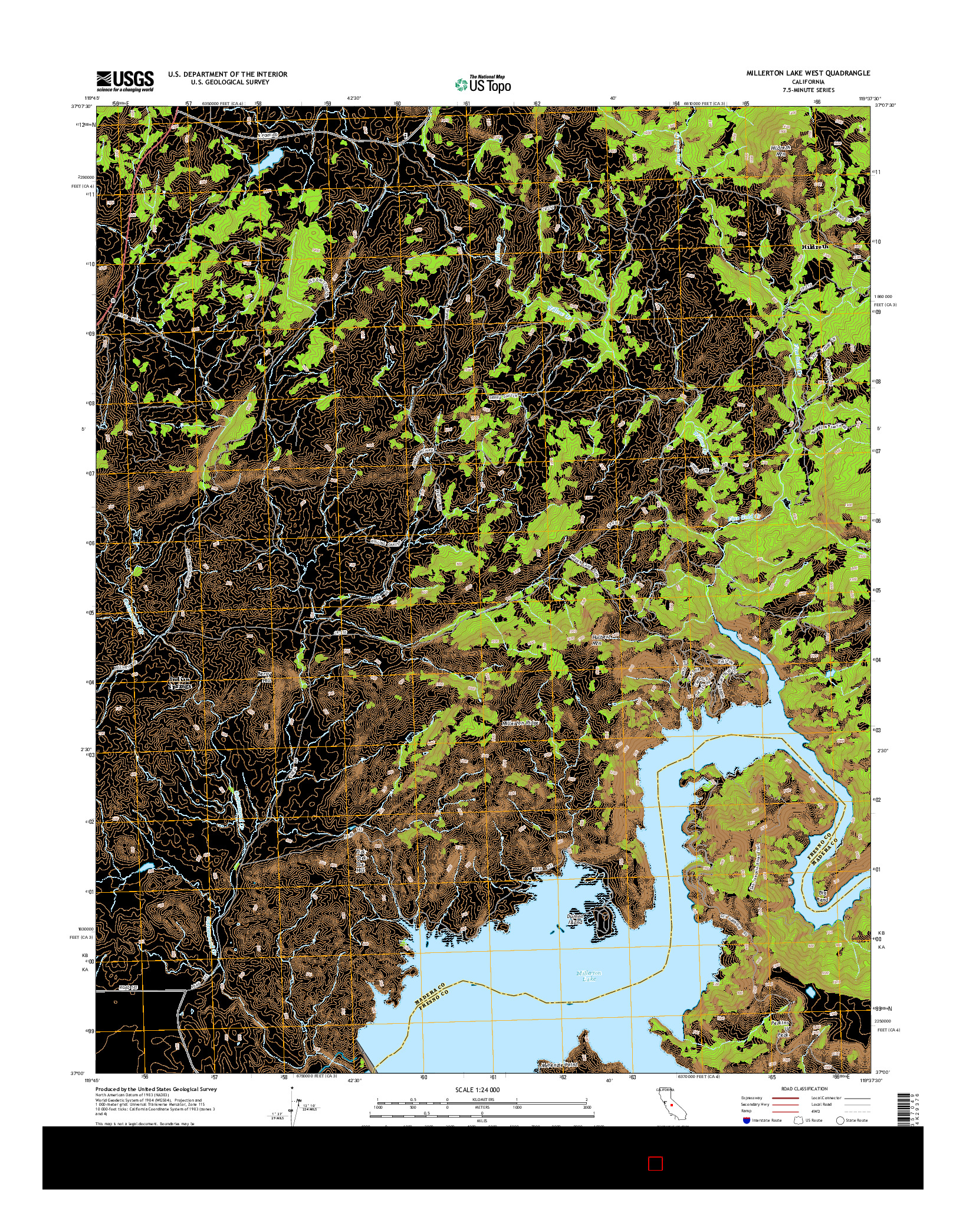 USGS US TOPO 7.5-MINUTE MAP FOR MILLERTON LAKE WEST, CA 2015