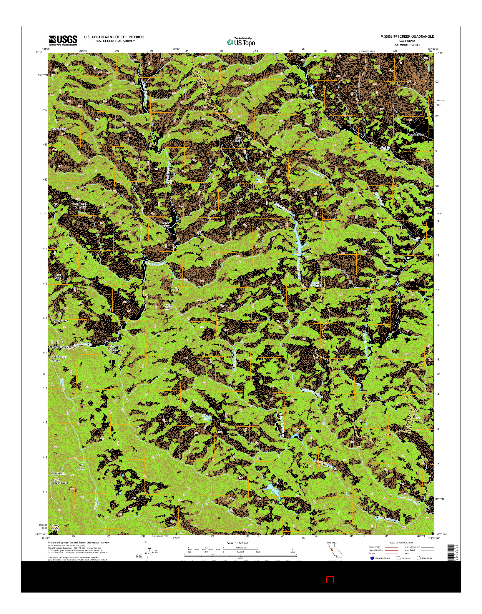 USGS US TOPO 7.5-MINUTE MAP FOR MISSISSIPPI CREEK, CA 2015
