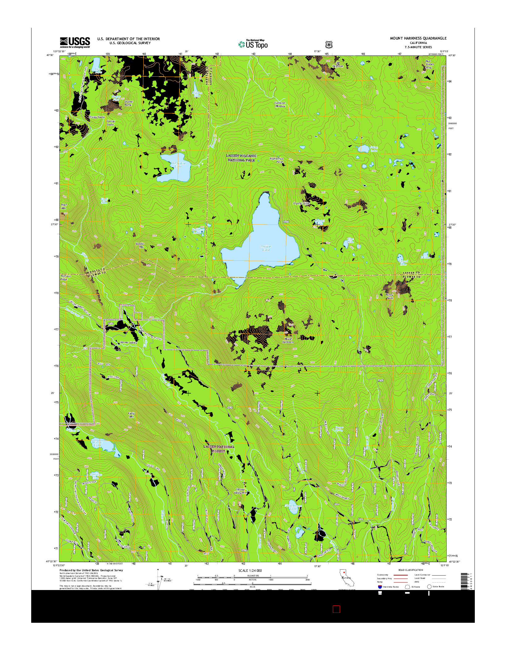 USGS US TOPO 7.5-MINUTE MAP FOR MOUNT HARKNESS, CA 2015