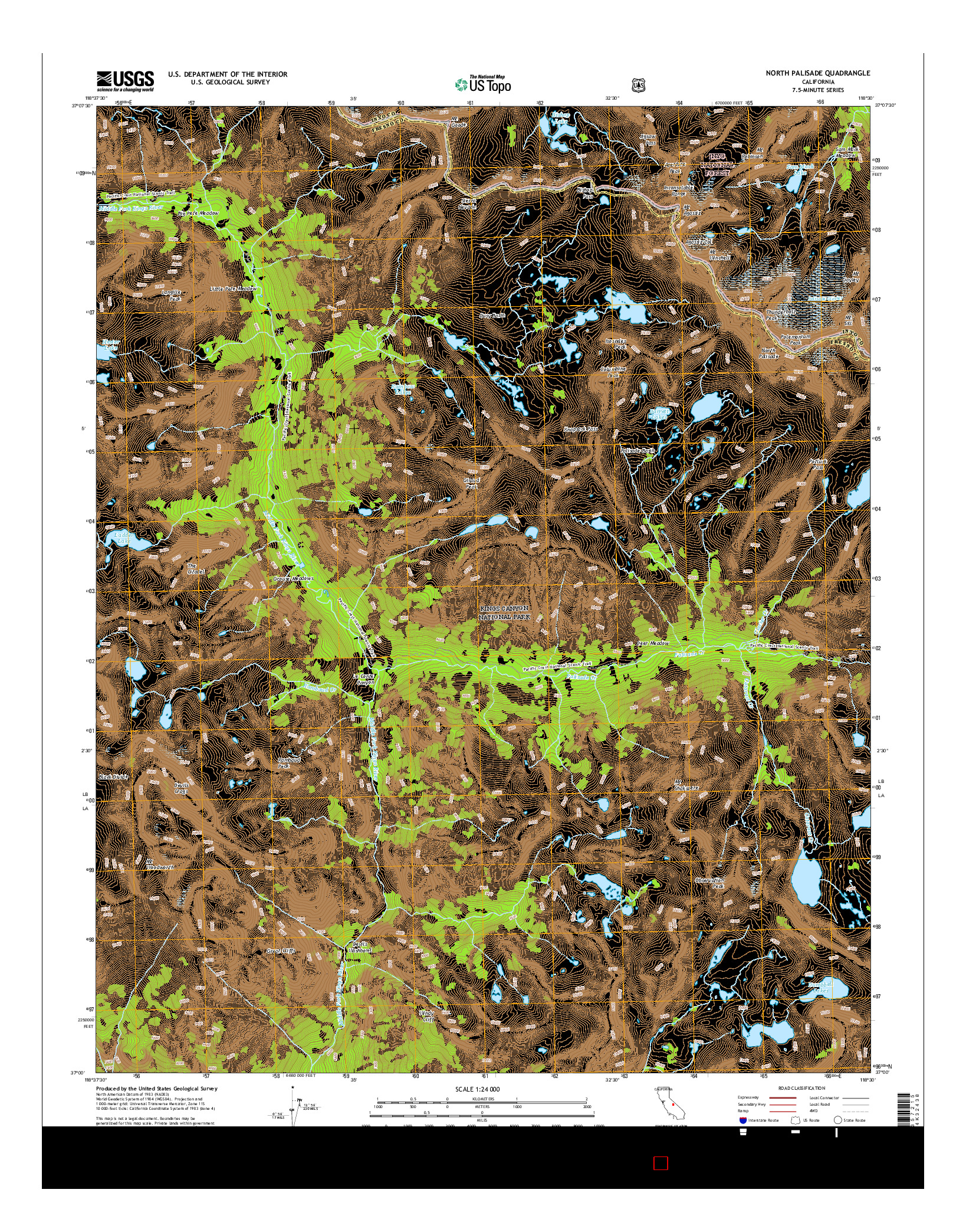 USGS US TOPO 7.5-MINUTE MAP FOR NORTH PALISADE, CA 2015