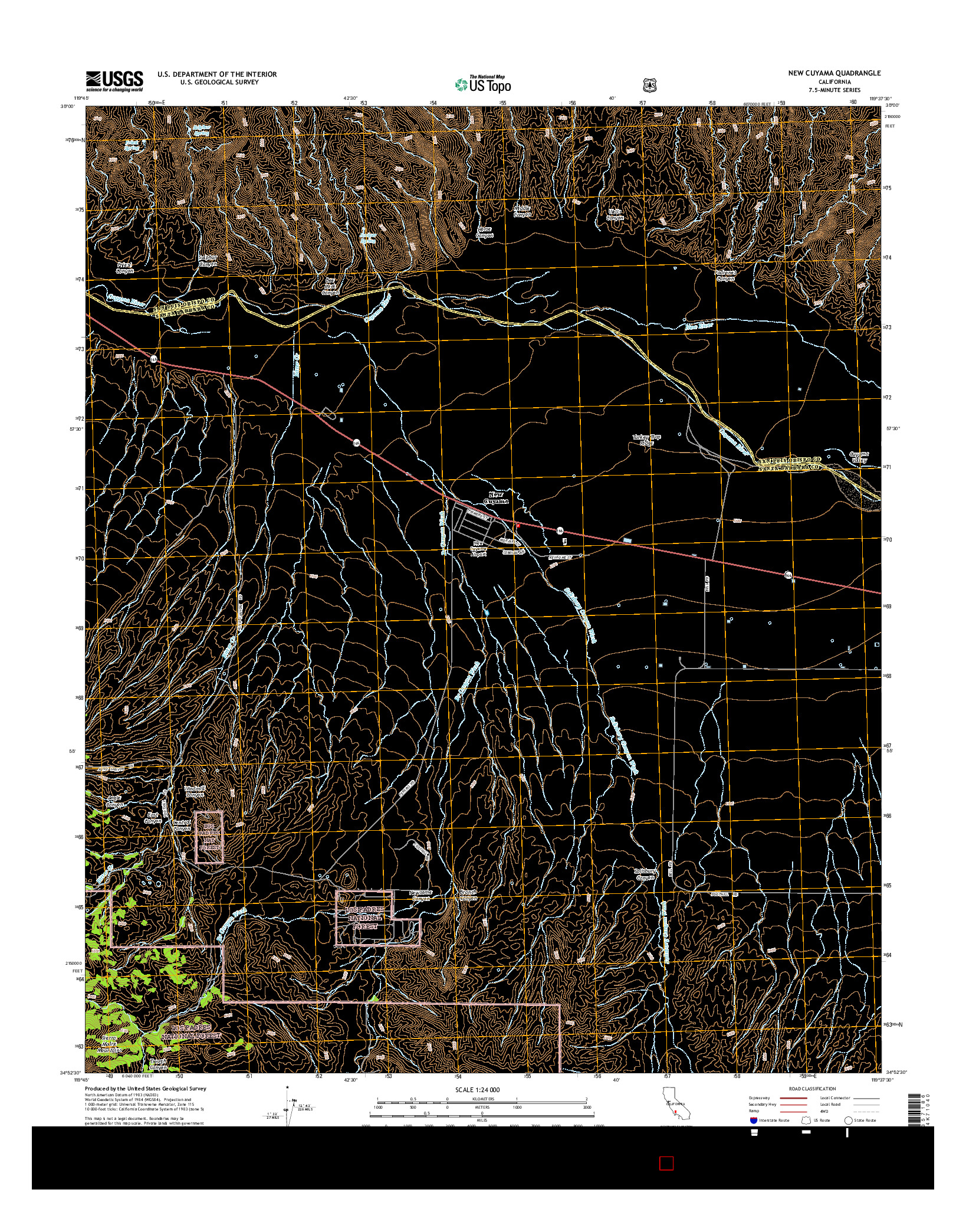 USGS US TOPO 7.5-MINUTE MAP FOR NEW CUYAMA, CA 2015