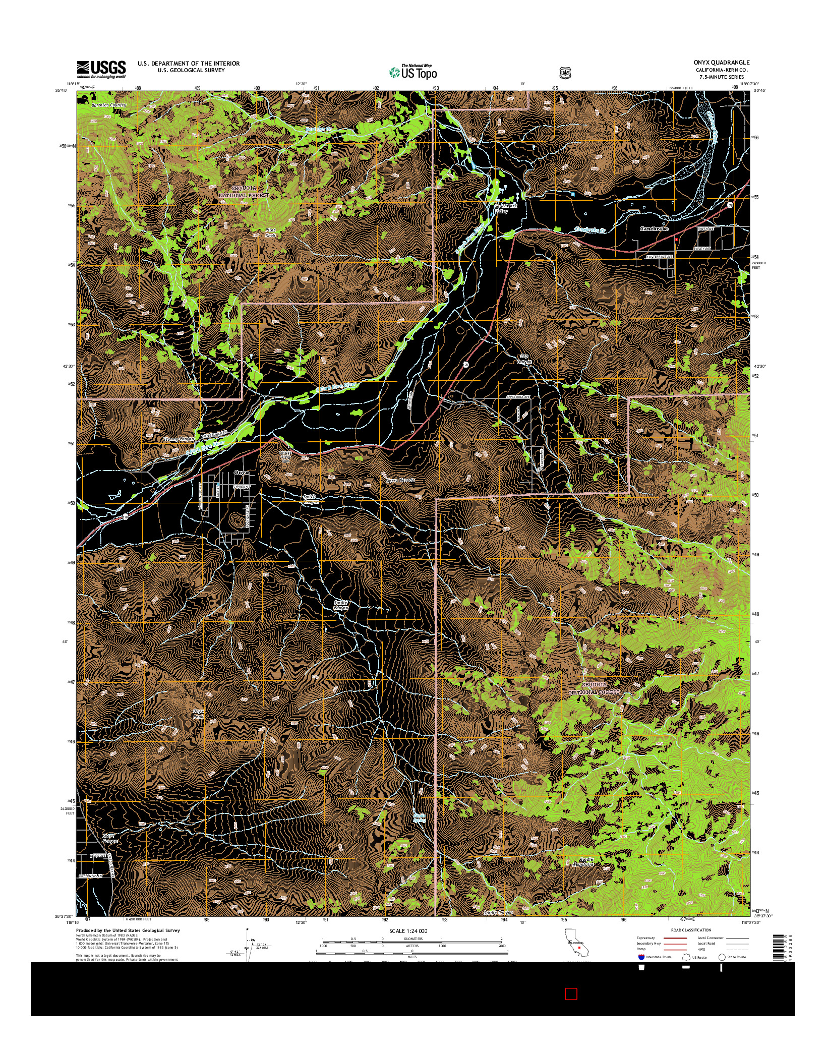 USGS US TOPO 7.5-MINUTE MAP FOR ONYX, CA 2015