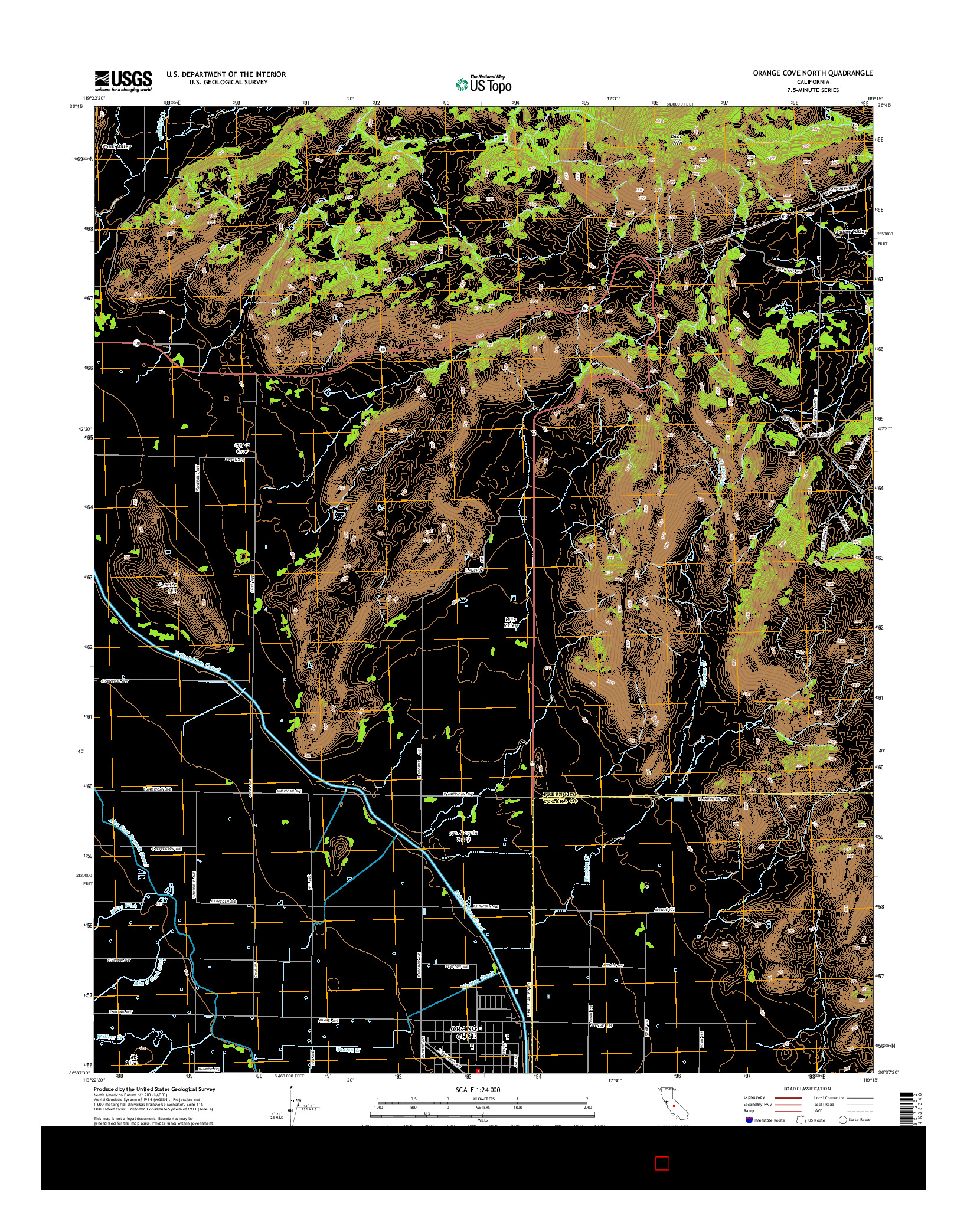 USGS US TOPO 7.5-MINUTE MAP FOR ORANGE COVE NORTH, CA 2015