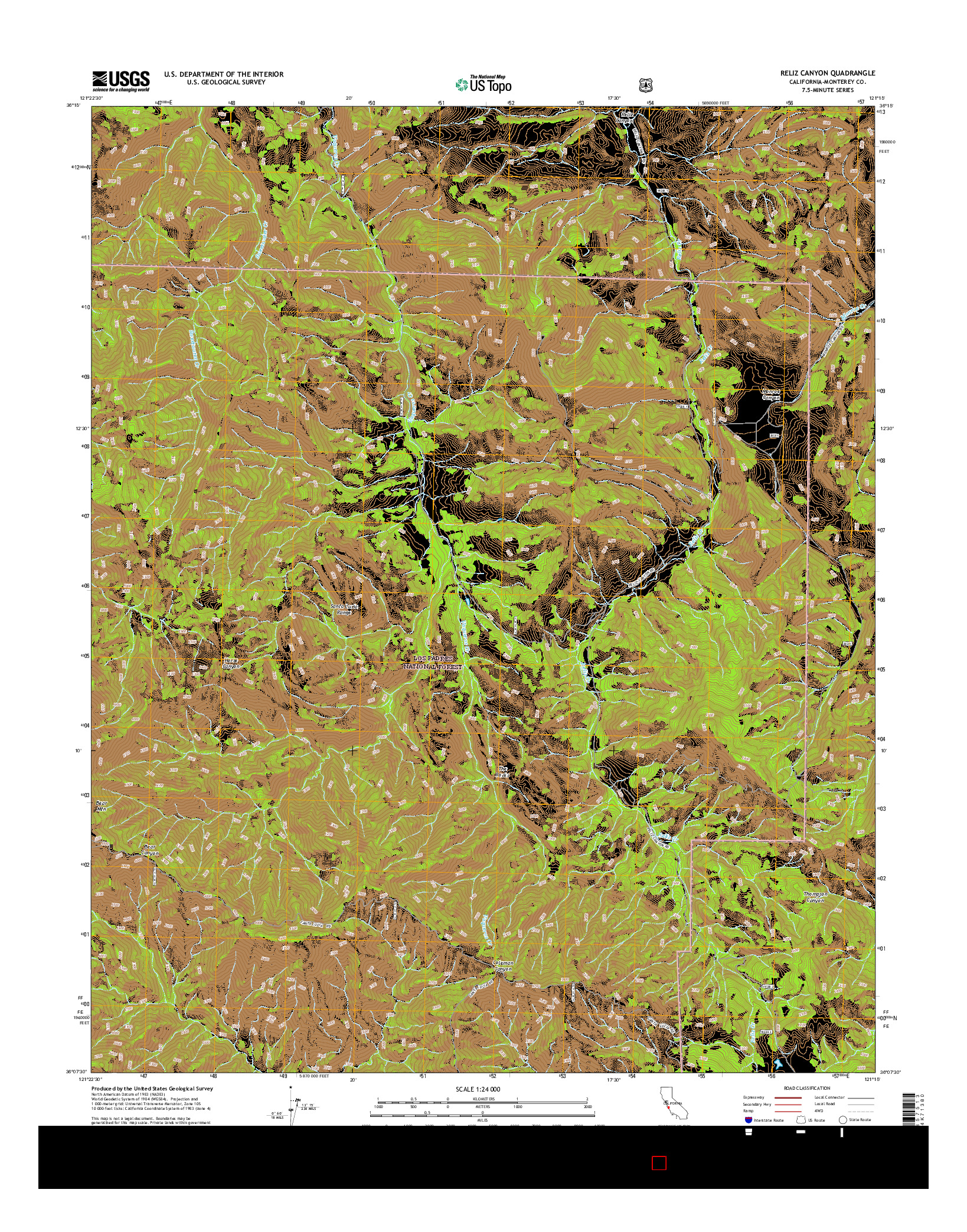 USGS US TOPO 7.5-MINUTE MAP FOR RELIZ CANYON, CA 2015