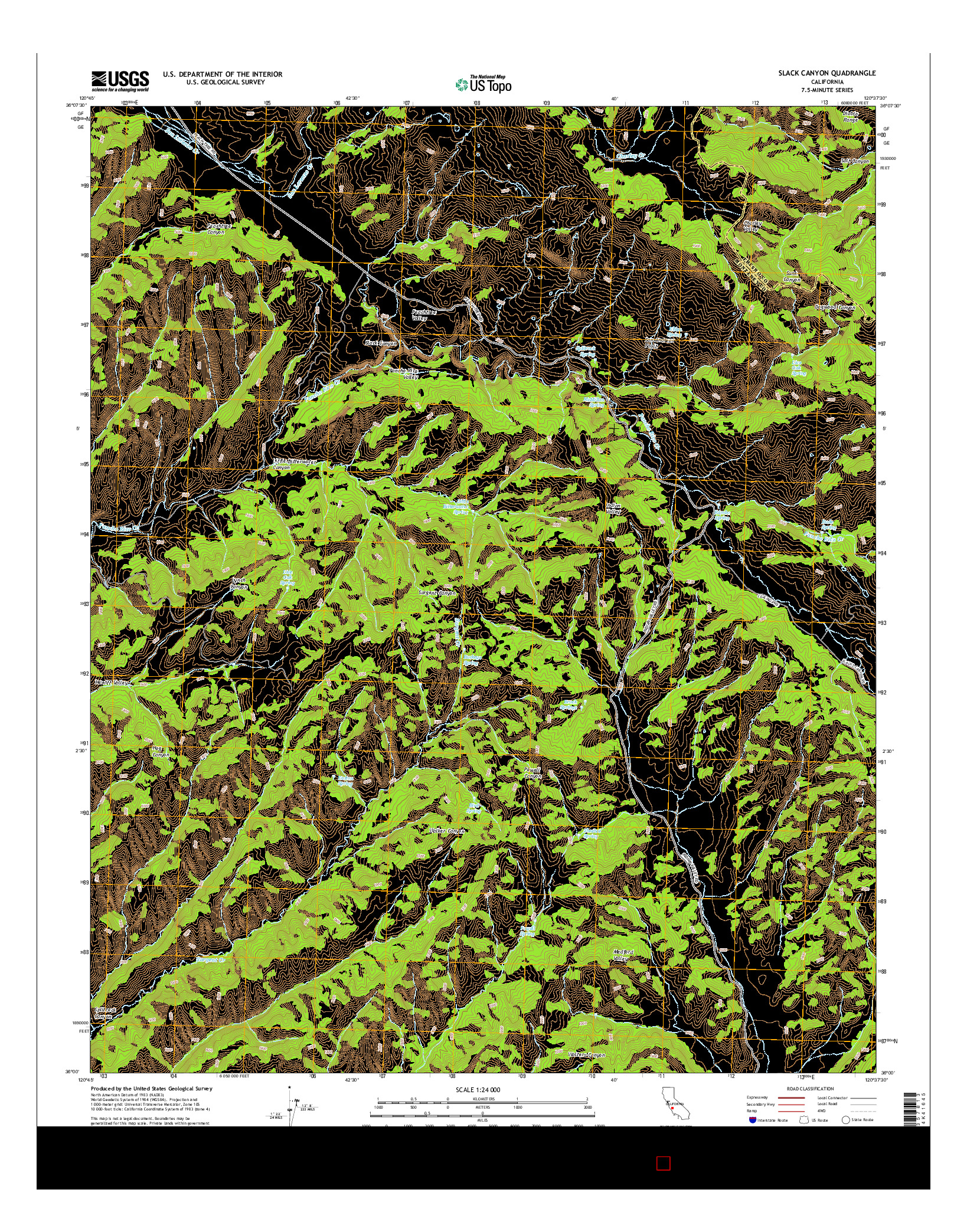 USGS US TOPO 7.5-MINUTE MAP FOR SLACK CANYON, CA 2015