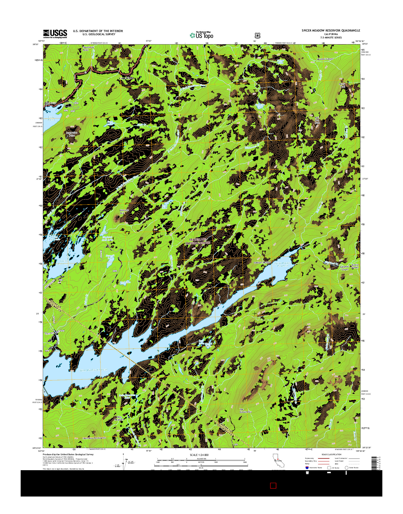 USGS US TOPO 7.5-MINUTE MAP FOR SPICER MEADOW RESERVOIR, CA 2015
