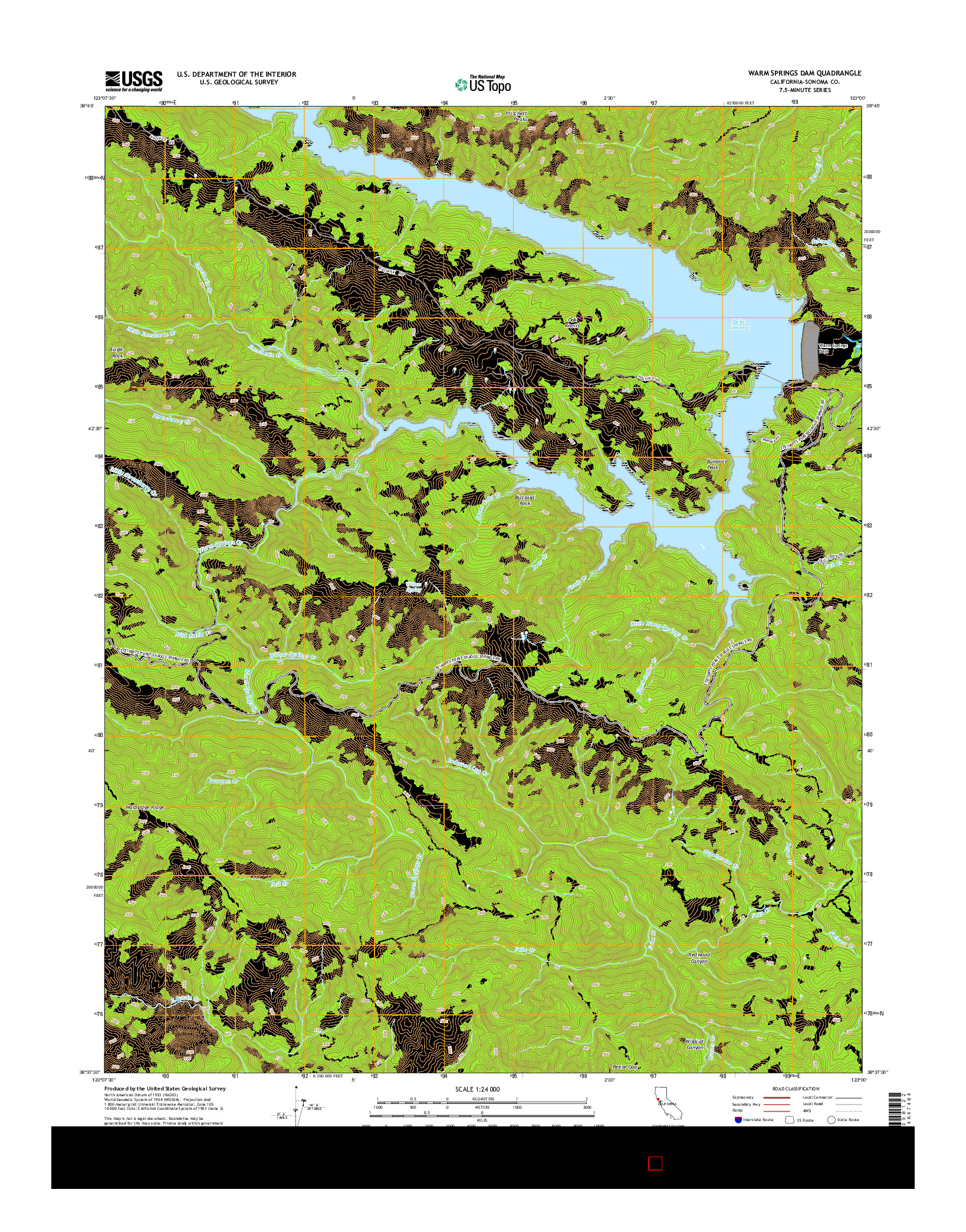 USGS US TOPO 7.5-MINUTE MAP FOR WARM SPRINGS DAM, CA 2015