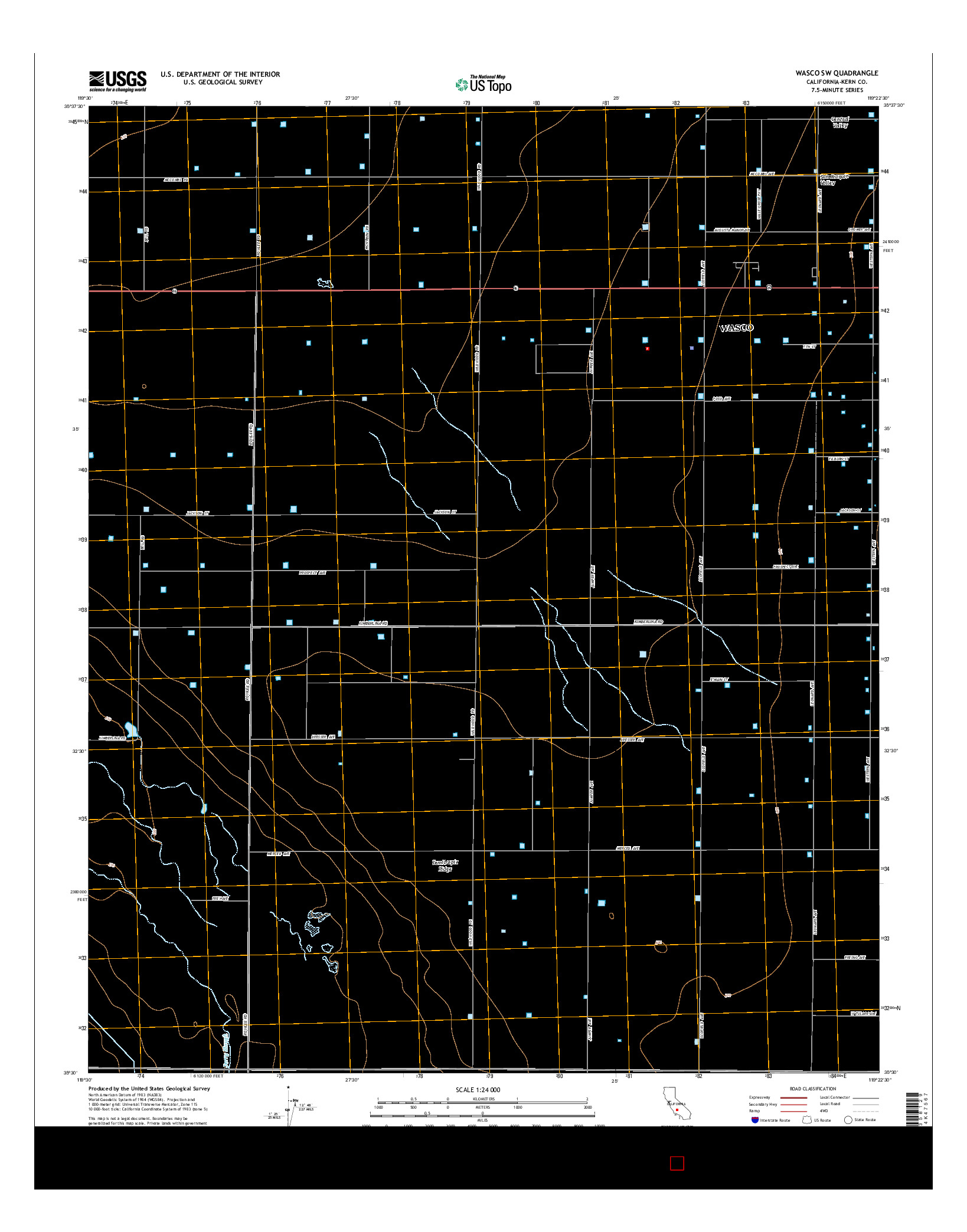 USGS US TOPO 7.5-MINUTE MAP FOR WASCO SW, CA 2015