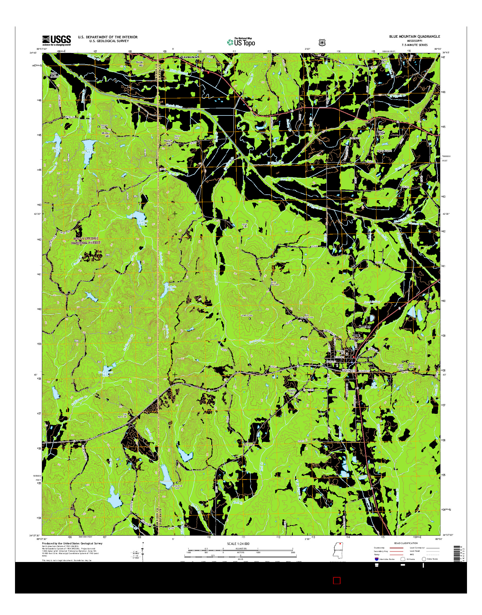 USGS US TOPO 7.5-MINUTE MAP FOR BLUE MOUNTAIN, MS 2015