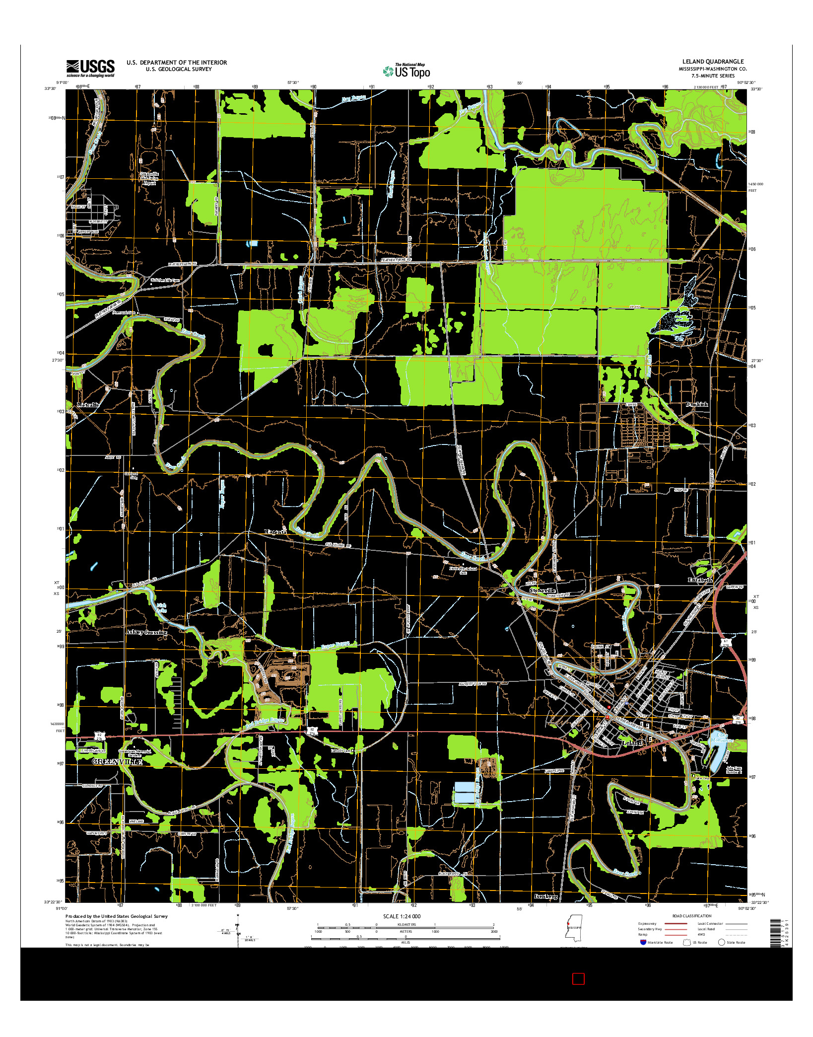 USGS US TOPO 7.5-MINUTE MAP FOR LELAND, MS 2015