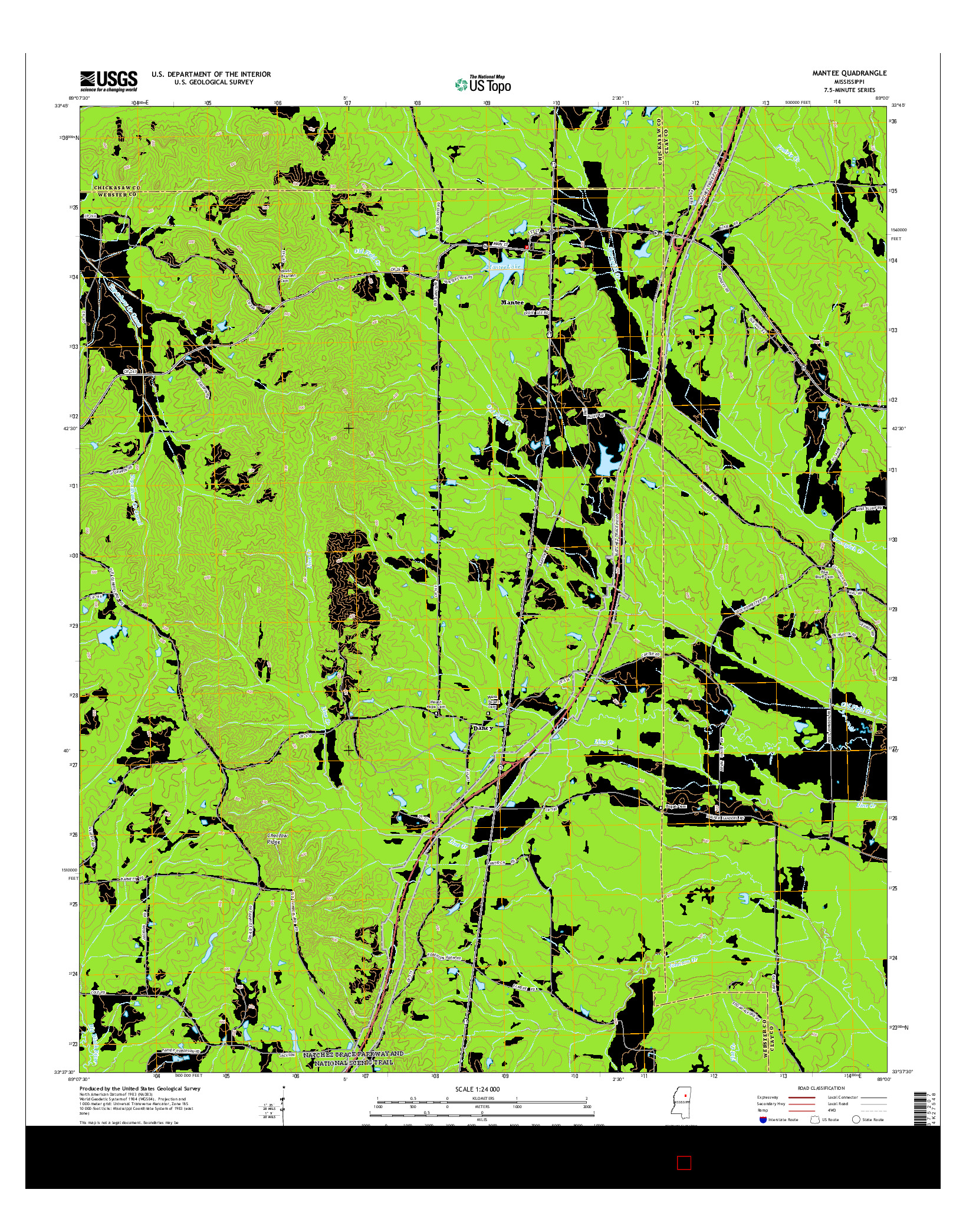 USGS US TOPO 7.5-MINUTE MAP FOR MANTEE, MS 2015