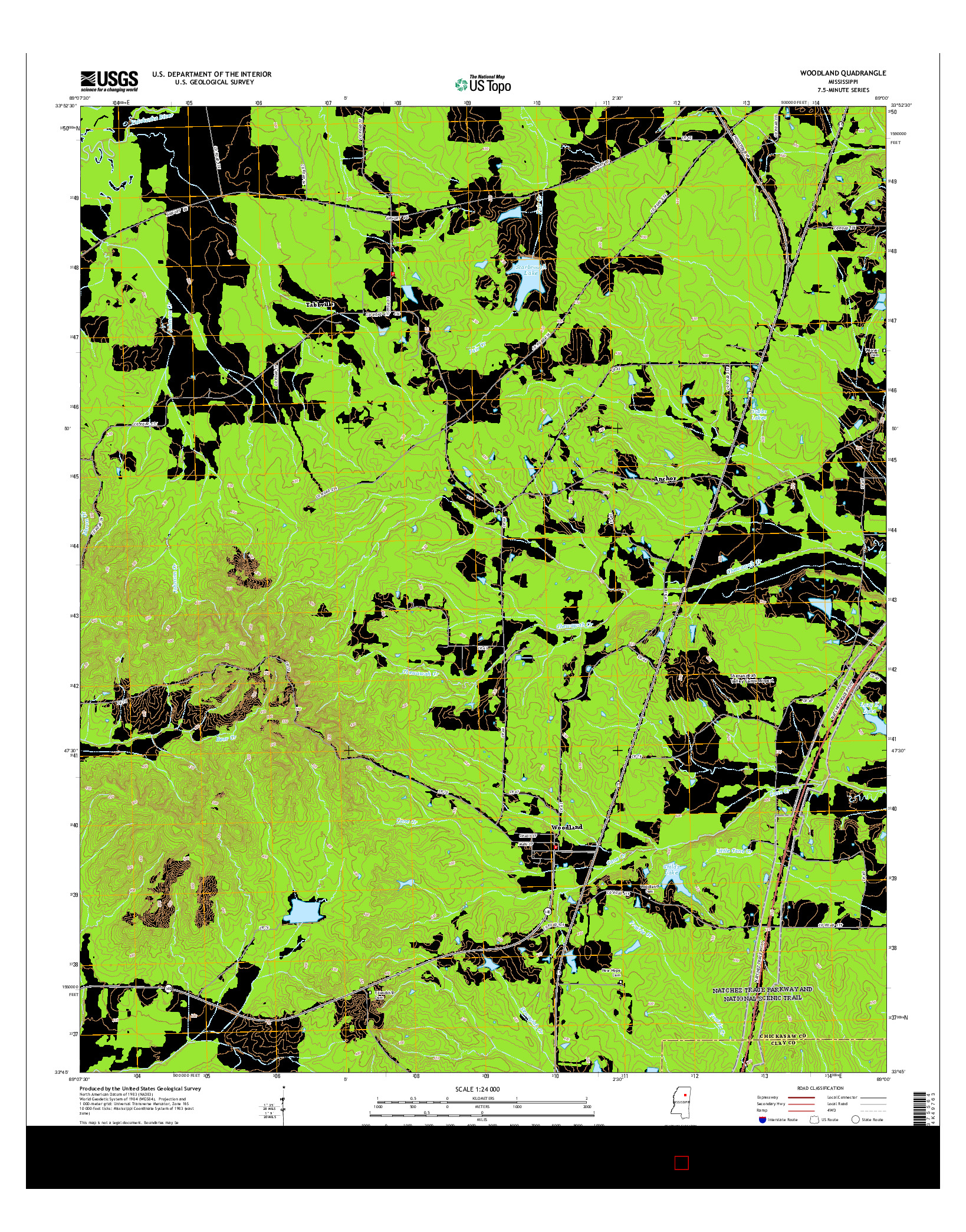 USGS US TOPO 7.5-MINUTE MAP FOR WOODLAND, MS 2015