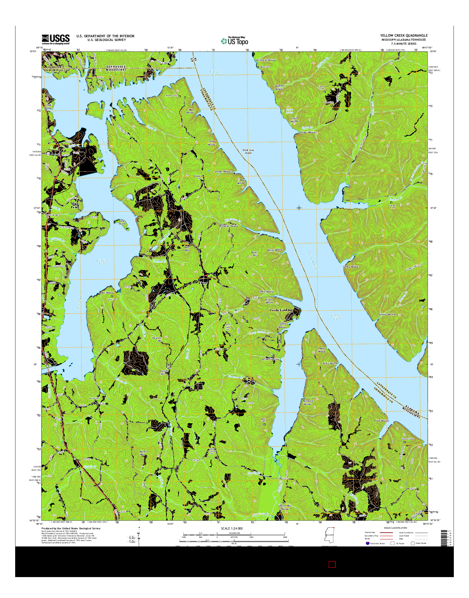 USGS US TOPO 7.5-MINUTE MAP FOR YELLOW CREEK, MS-AL-TN 2015
