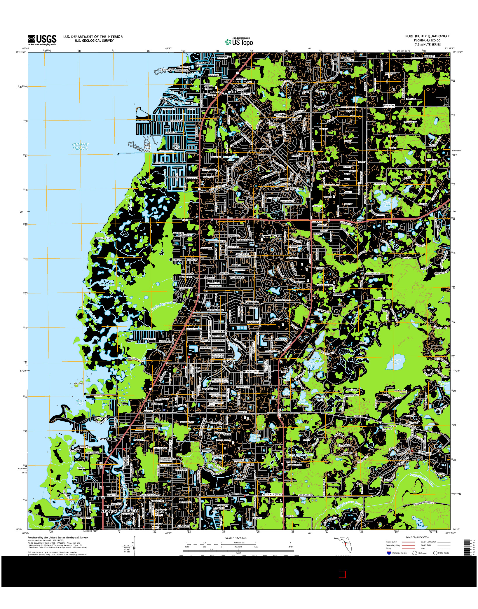 USGS US TOPO 7.5-MINUTE MAP FOR PORT RICHEY, FL 2015