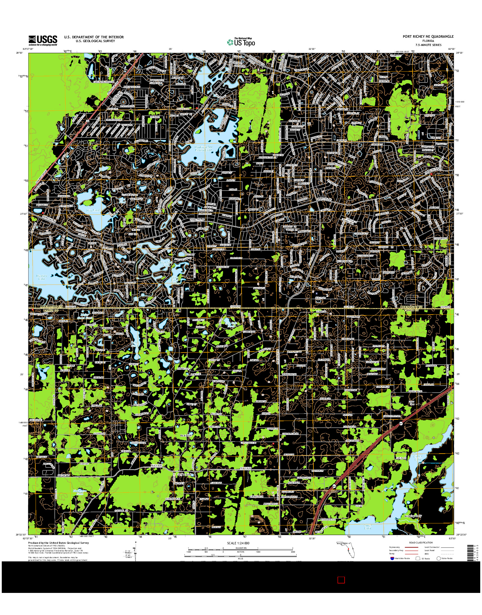 USGS US TOPO 7.5-MINUTE MAP FOR PORT RICHEY NE, FL 2015