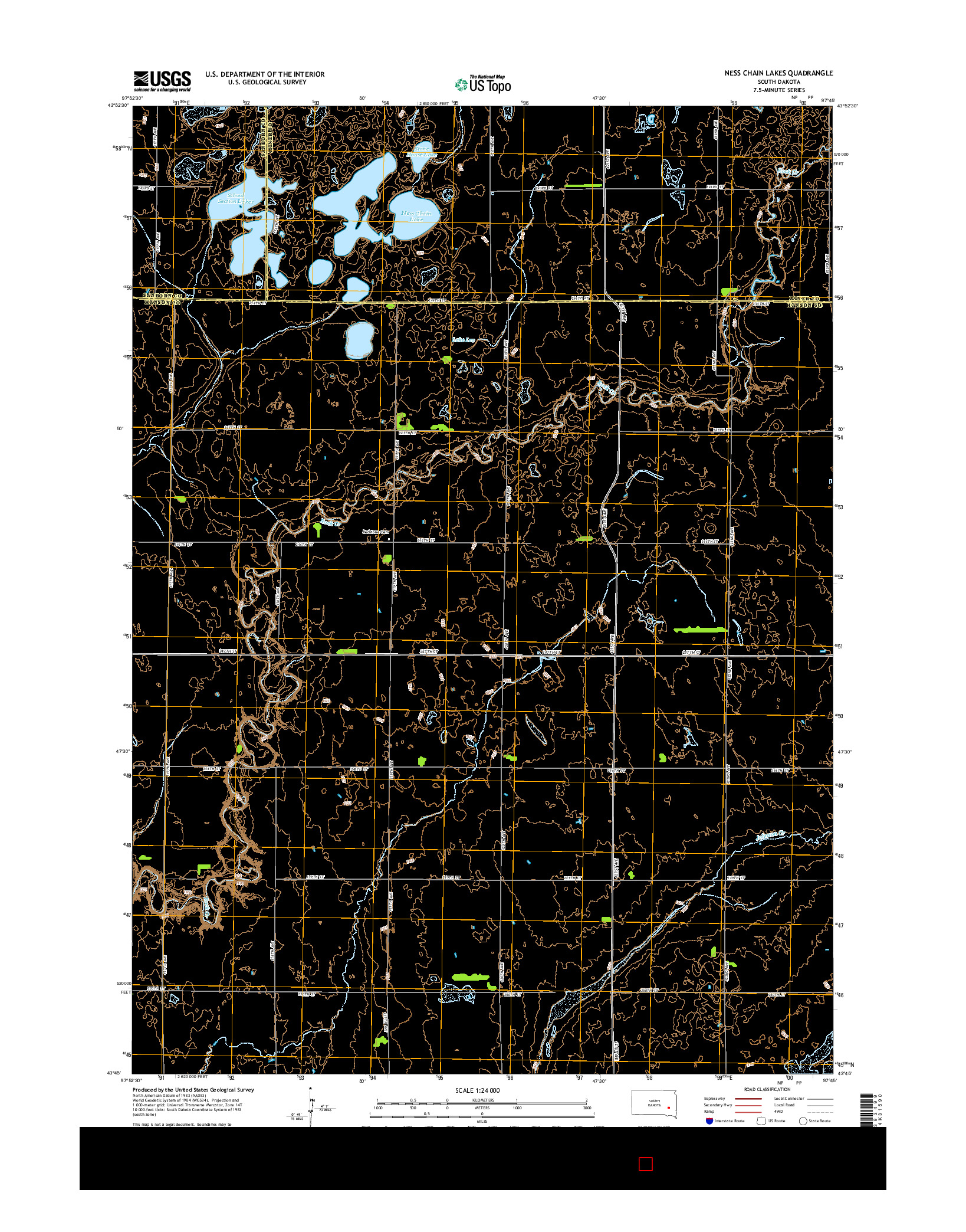 USGS US TOPO 7.5-MINUTE MAP FOR NESS CHAIN LAKES, SD 2015