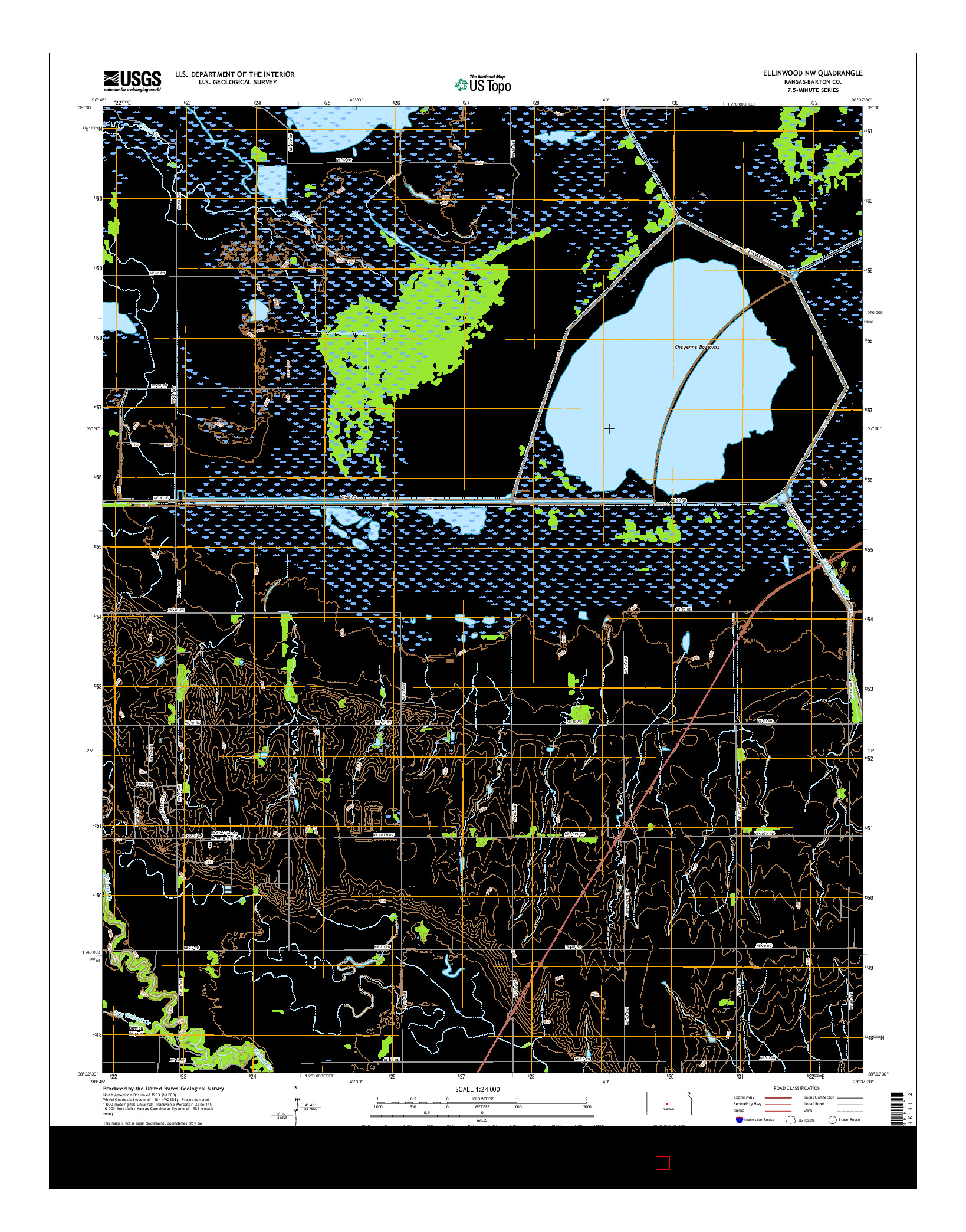 USGS US TOPO 7.5-MINUTE MAP FOR ELLINWOOD NW, KS 2016