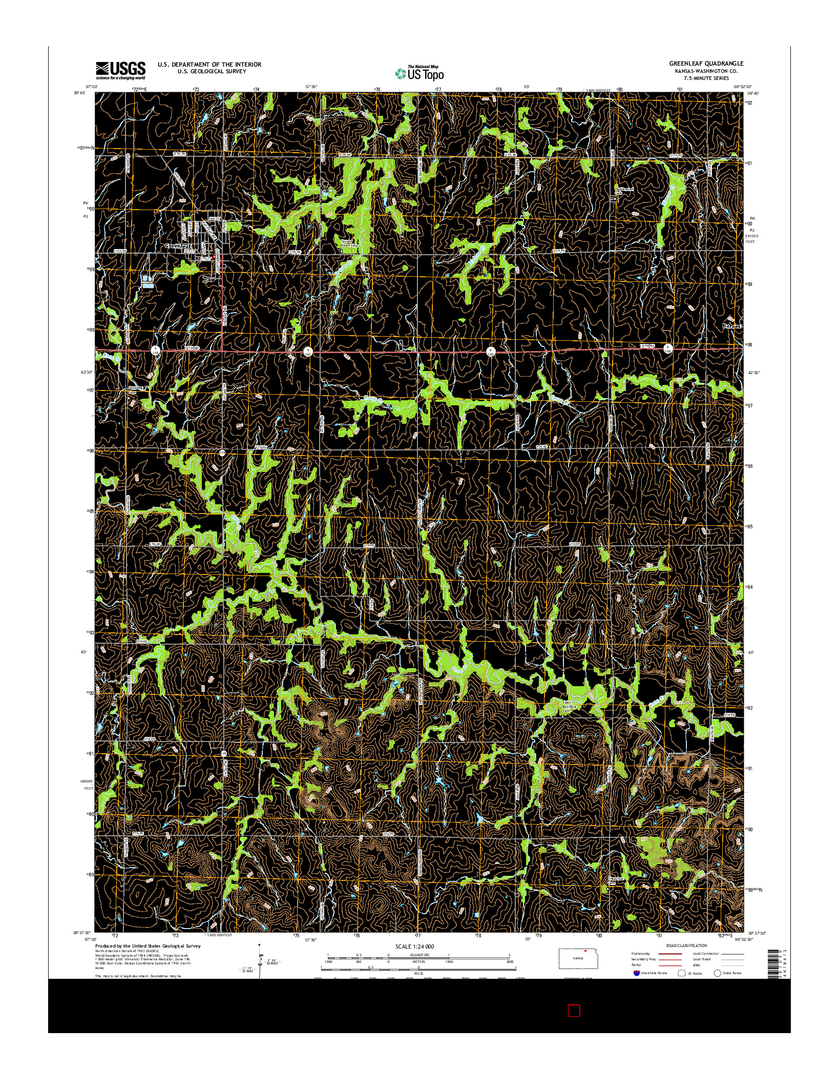 USGS US TOPO 7.5-MINUTE MAP FOR GREENLEAF, KS 2016