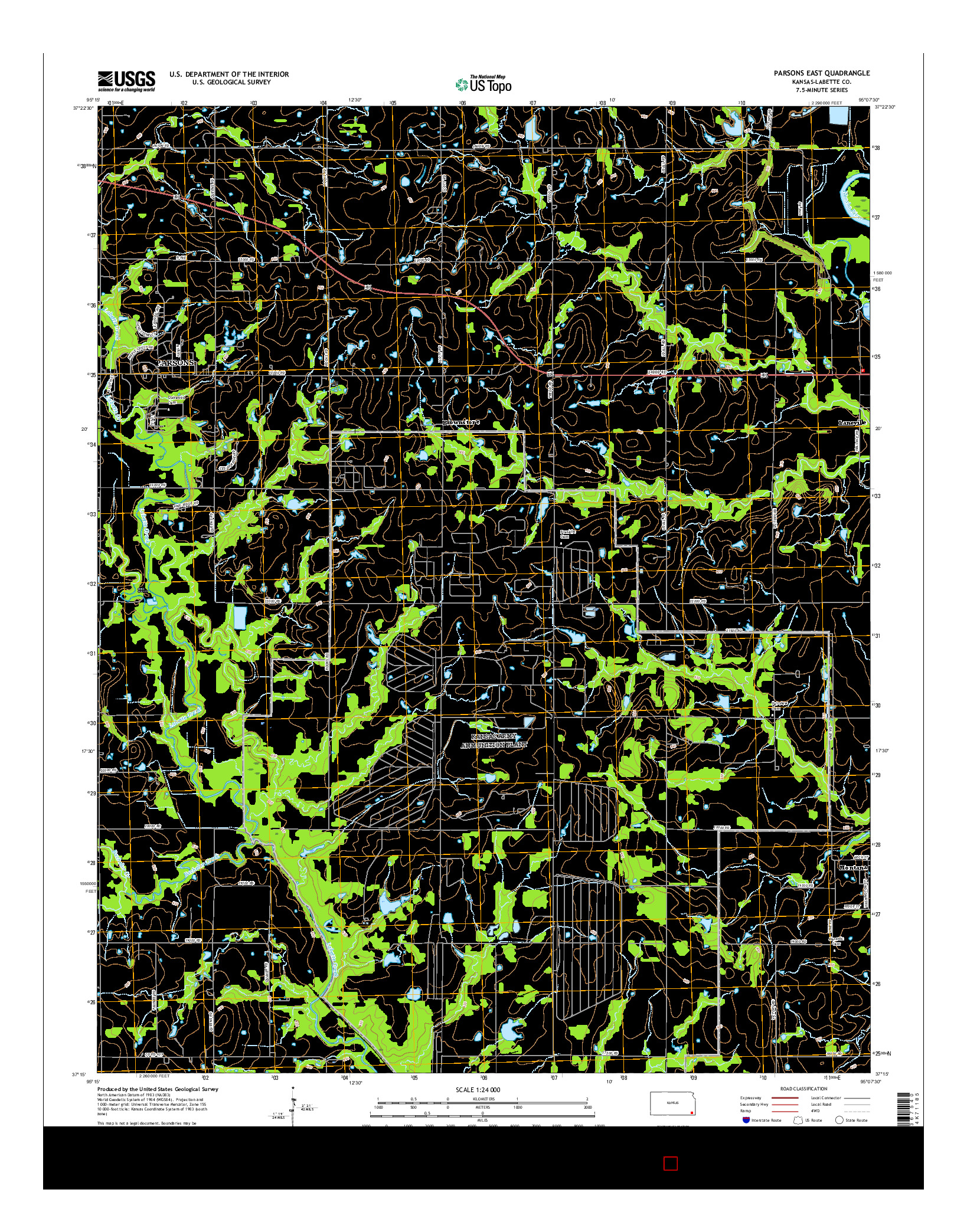 USGS US TOPO 7.5-MINUTE MAP FOR PARSONS EAST, KS 2016