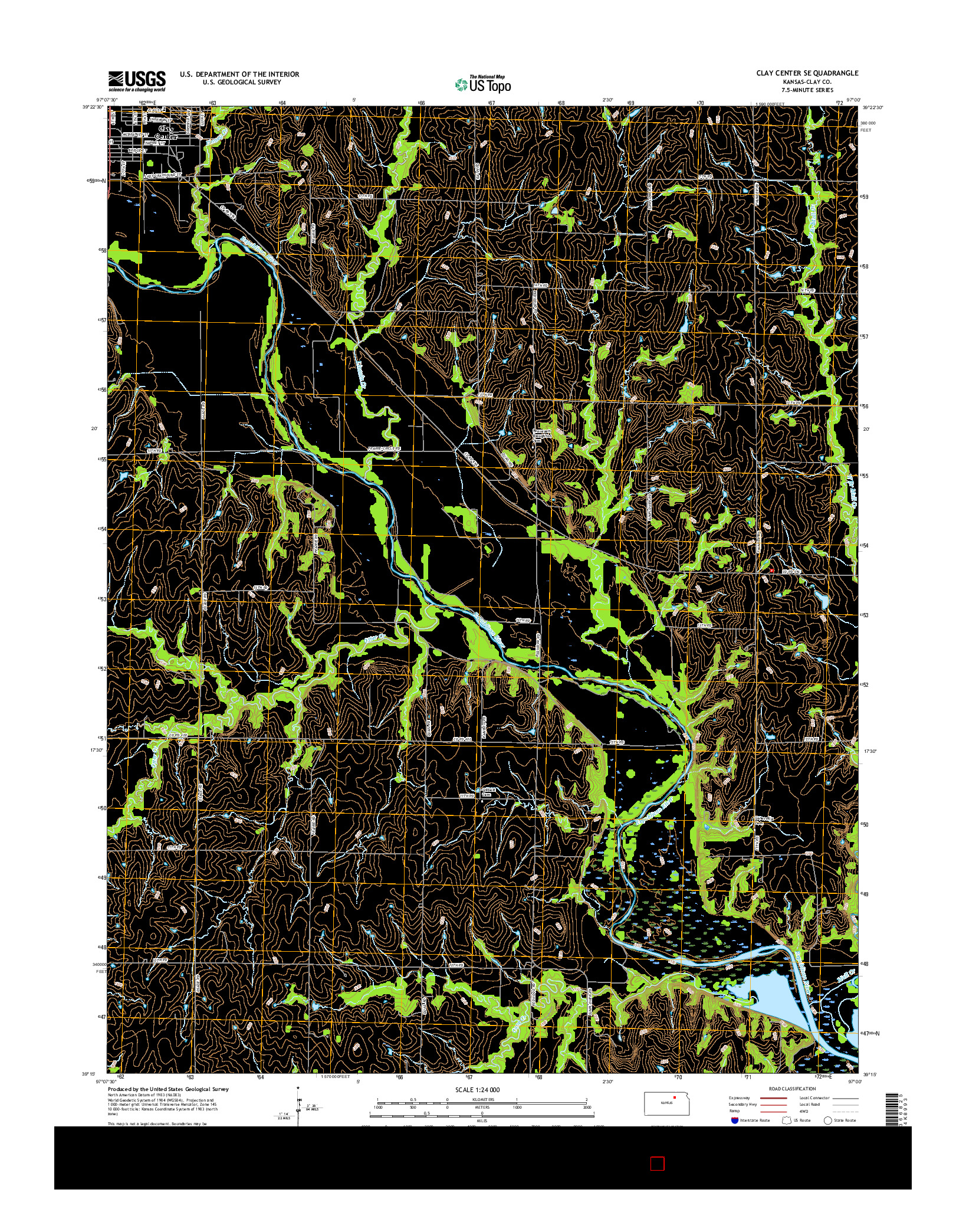 USGS US TOPO 7.5-MINUTE MAP FOR CLAY CENTER SE, KS 2016