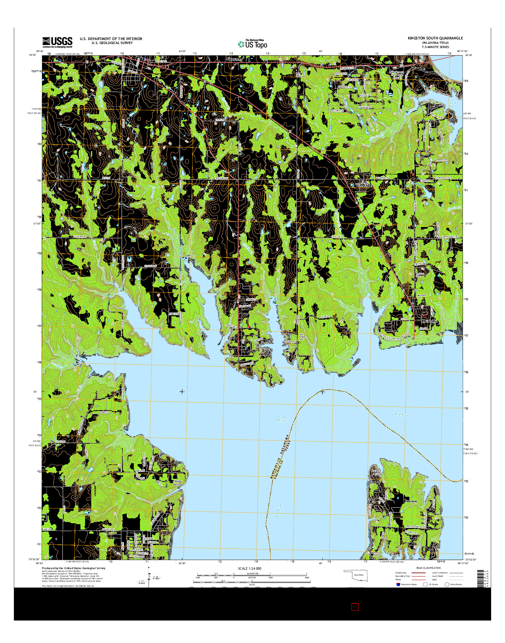 USGS US TOPO 7.5-MINUTE MAP FOR KINGSTON SOUTH, OK-TX 2016