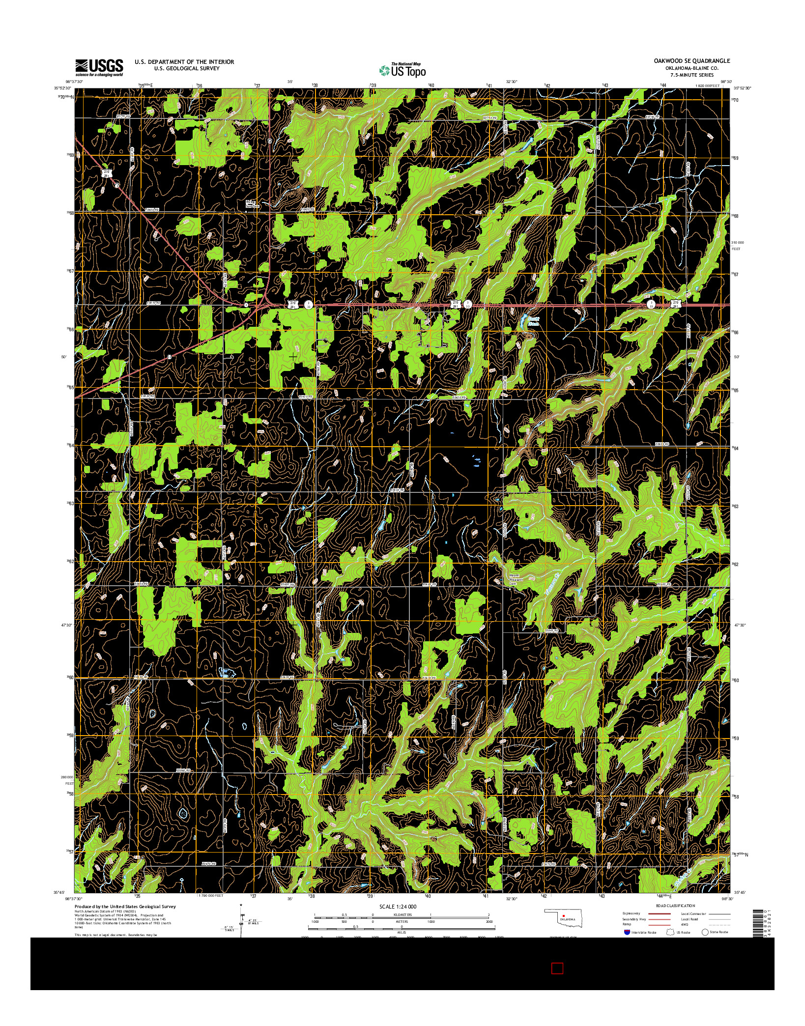 USGS US TOPO 7.5-MINUTE MAP FOR OAKWOOD SE, OK 2016